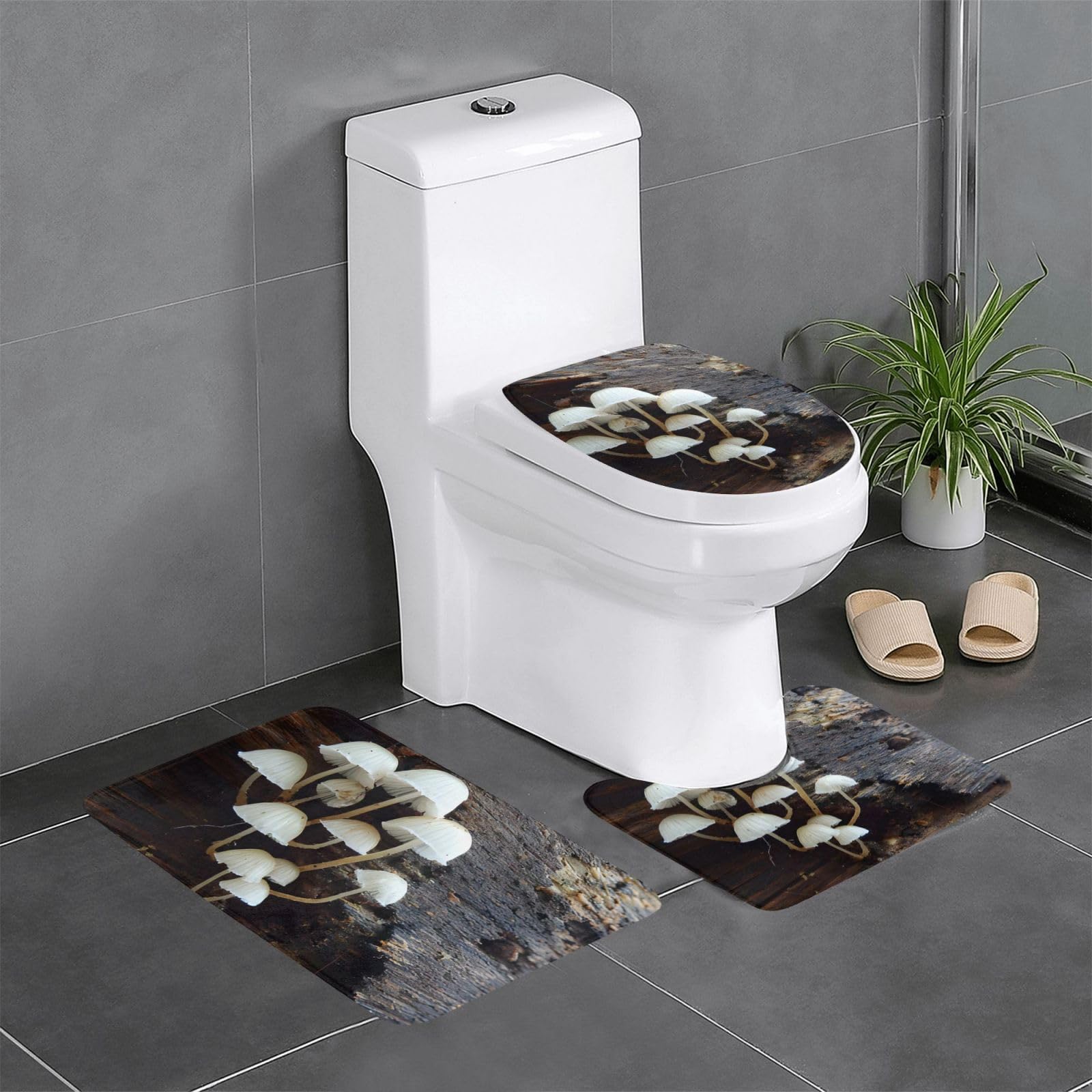 Tapis de salle de bain antidérapant lot de 3 avec tapis contour WC blanc