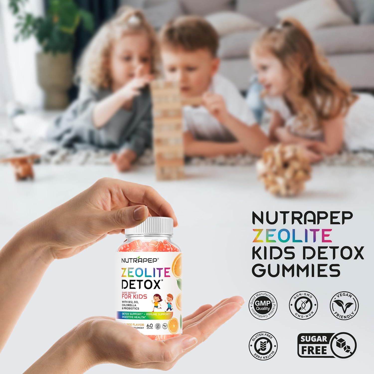 Zeolite Detox Gummies for Kids - Total Body Cleanse Micronized Chewables Supplement with Chlorella - Cleanse Out Toxins - Orange Flavor Vegan Non-GMO Gluten-Free - Image 4
