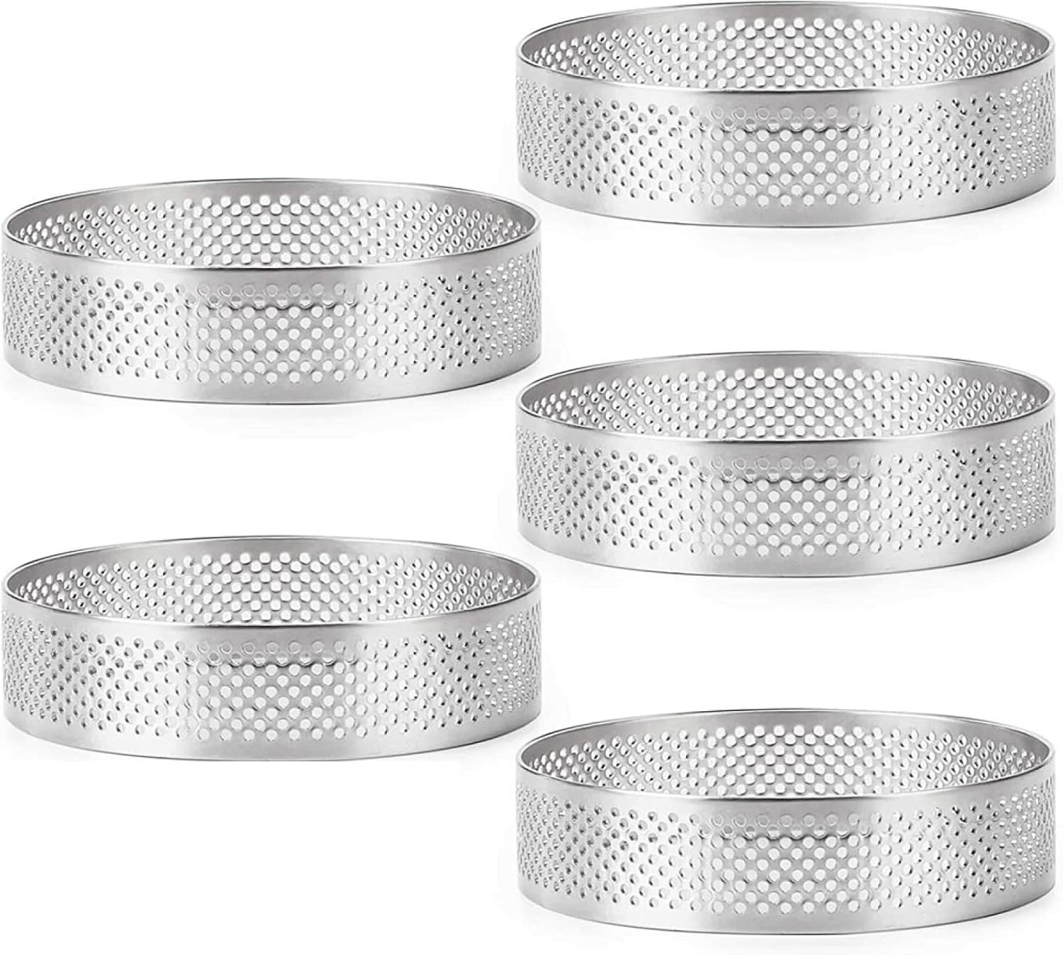 Cake Tin， Non-Stick Cake Mould, Baking Tools Baking Mold,Cake Mould,Baking Cake Ring 10Cm French Dessert Circular Tart Ring Stainless Steel Perforation Fruit Pie Quiche Cake Mousse Mold 5Pcs pan