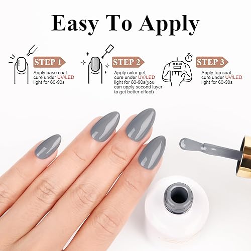 Miniatura 6 de Imtiti Esmalte de uñas en gel, 0.5 onzas líquidas, color gris medio, esmalte de gel para remojar con luz LED UV, esmalte de uñas de otoño e