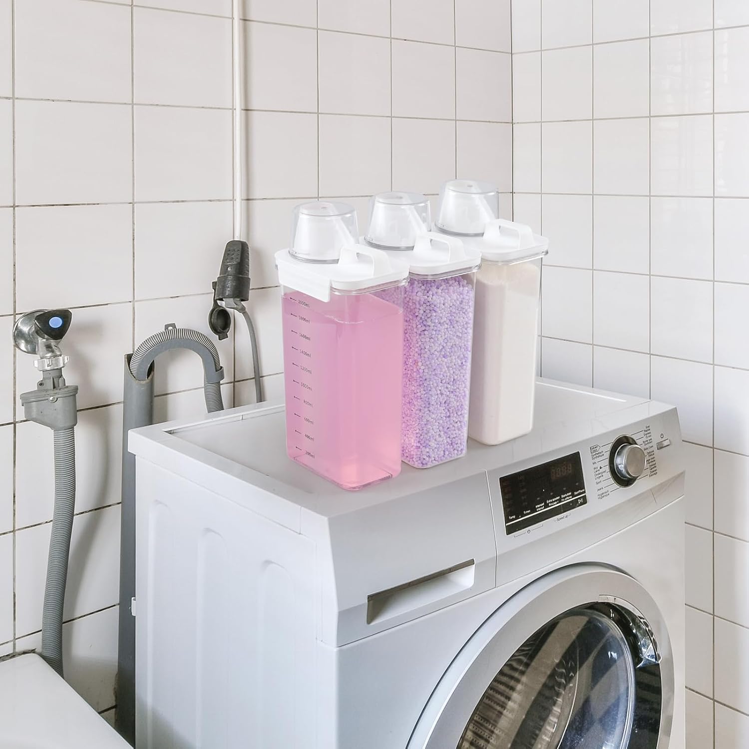 3-Pack Laundry Detergent Dispenser (78 Oz) - Leak-Proof Liquid Storage Containers with Handle & Measurement Marks for Detergent, Softener & Bleach