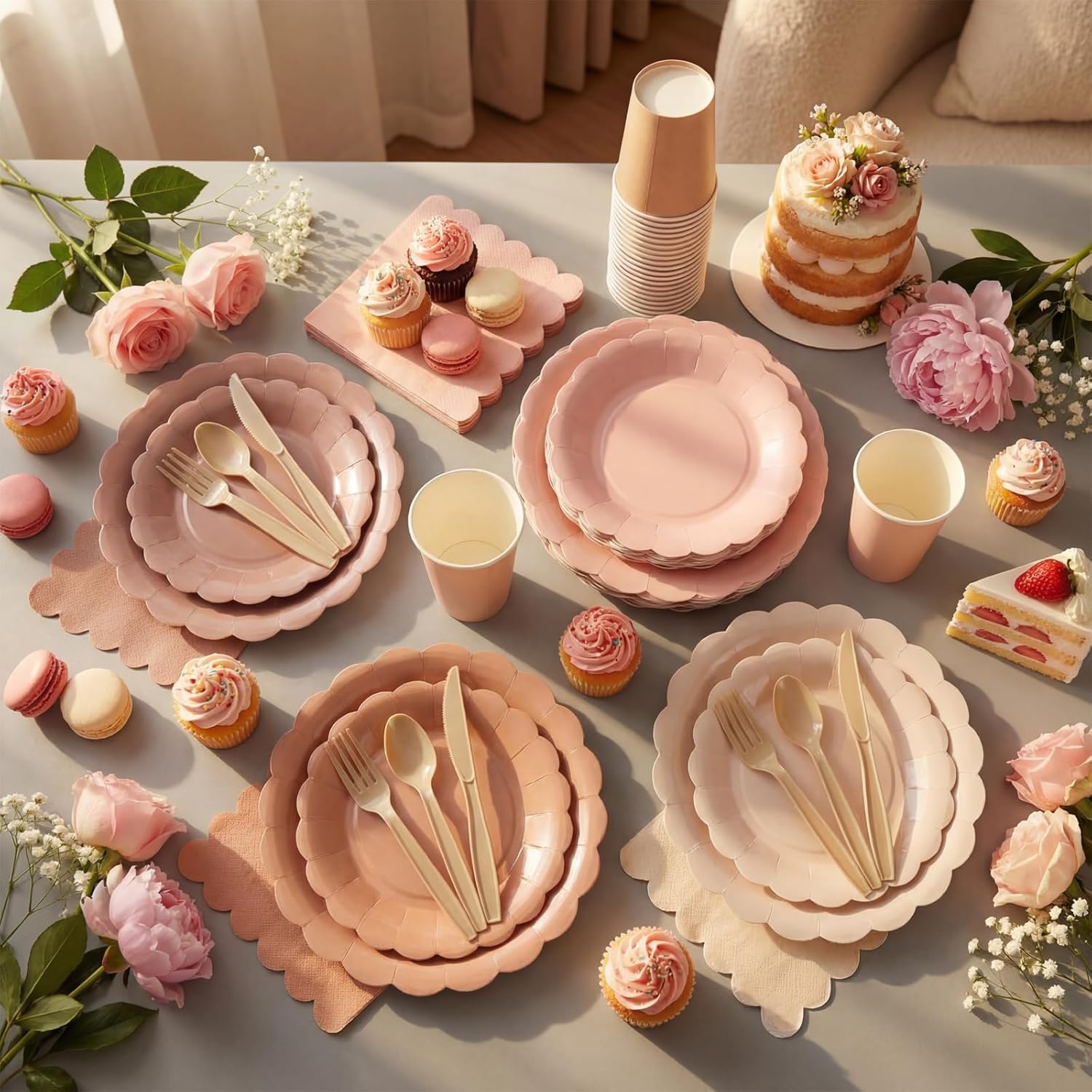 Yaomiao 175 Pcs Brown Paper Plates Boho Disposable Dinnerware Sets with Plastic Knife Fork Spoon Boho Bridal Shower Wedding Decorations Brown Party Supplies Disposable Tableware Set Serve 25 Guests
