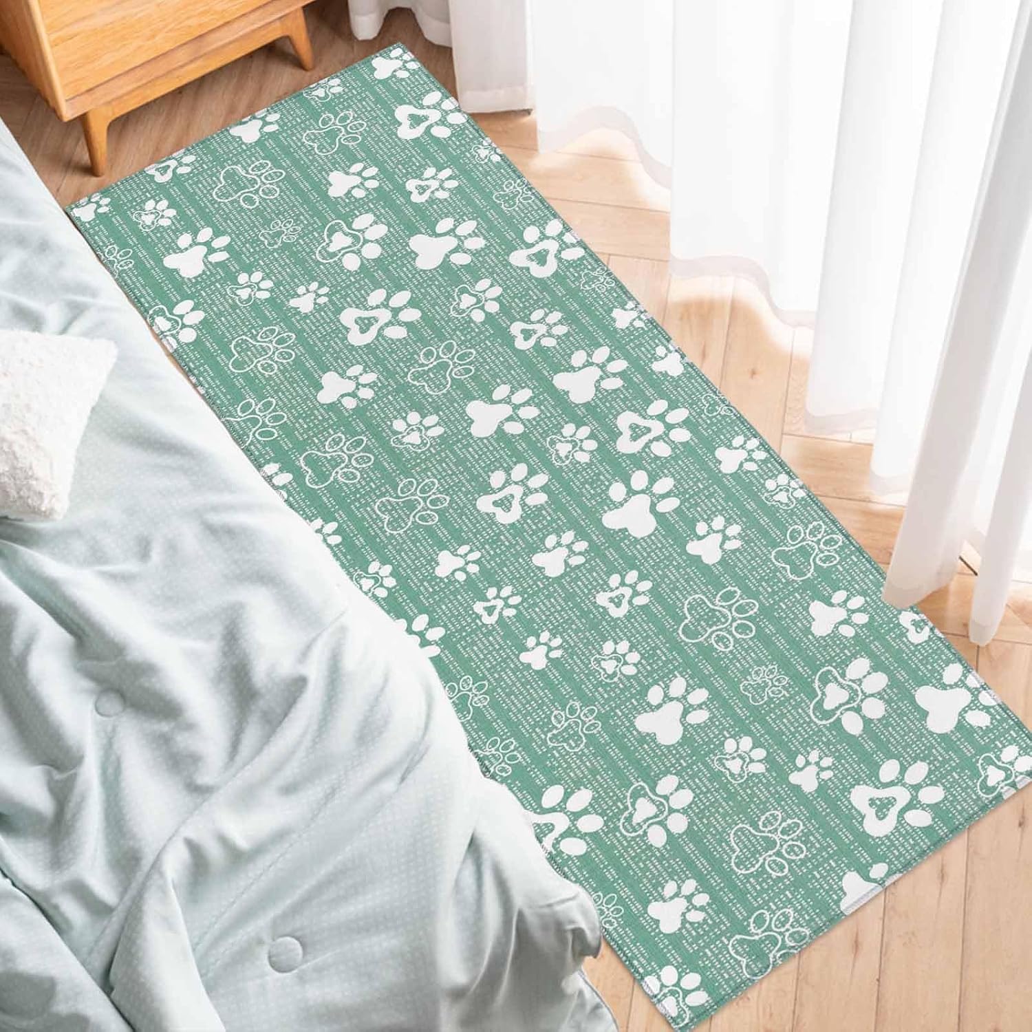 Teamery Kitchen Mats for Floor Cartoon Dog Paw Navy on Green Washable Non Slip Kitchen Rugs 1PCS, Abstract Prints Seamless Absorbent Standing Mats for Sink Bathroom Office Living Room 23.6x70.9in