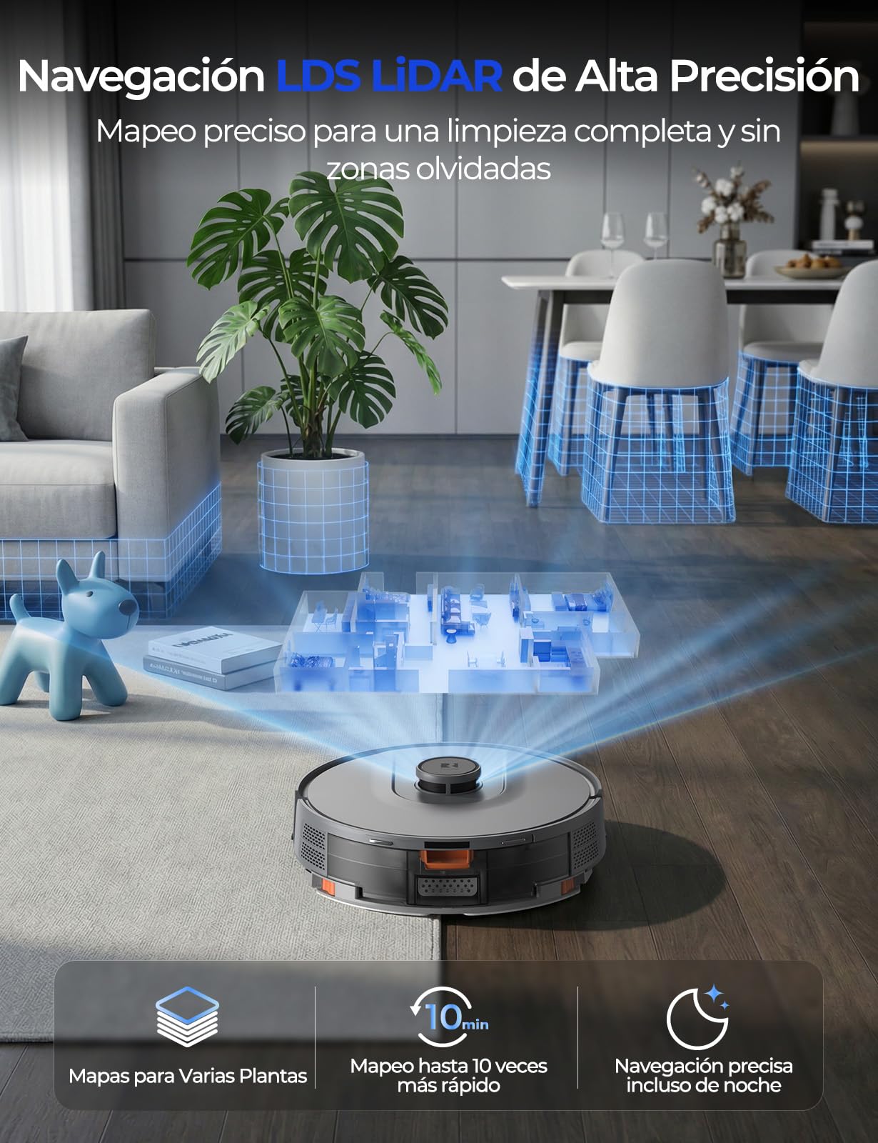 R11 Robot Aspirador y Fregasuelos con Mapeo, 20000Pa, Estación de Vaciado Automático 120 Días, Navegación LiDAR, WiFi App 5G/2.4G, Aspiradora Robot Autocargable para Alfombras/Suelos/Pelos