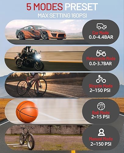Miniatura 3 de BDO Inflador de neumáticos compresor de aire portátil, inflador de neumáticos inalámbrico 2.5 veces más rápido de 150 PSI, bomba de aire para