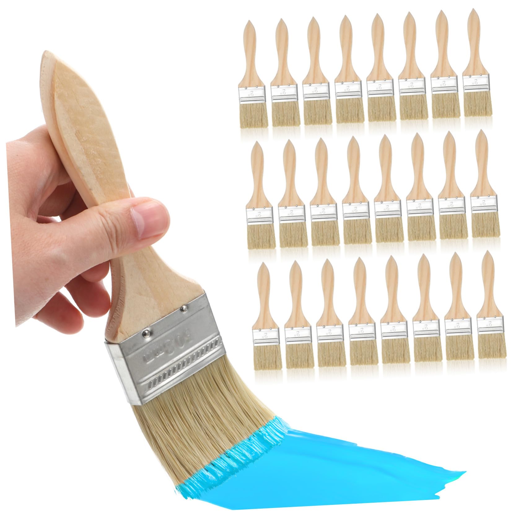 30 Pezzi Pennelli Pittura Professionali con in Legno Spesso Pennelli Piatti per Vernice Smalto e Varnish per Recinzioni e Pittura Edile ed Esterna