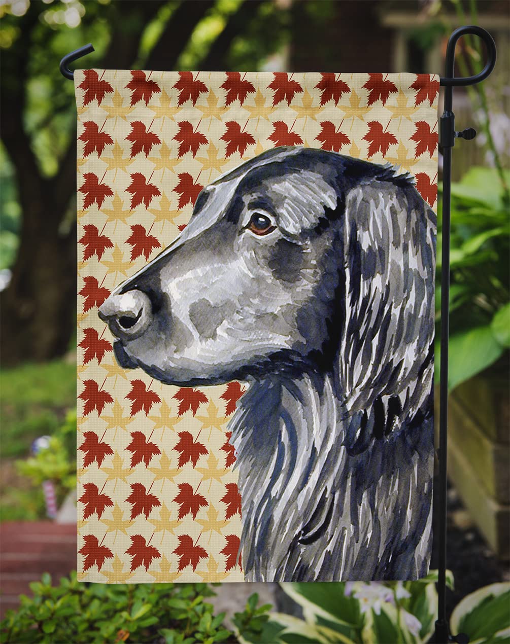 Caroline's Treasures LH9096GF Flat Coated Retriever Fall Leaves Portrait Flag Garden Size, Small, multicolor