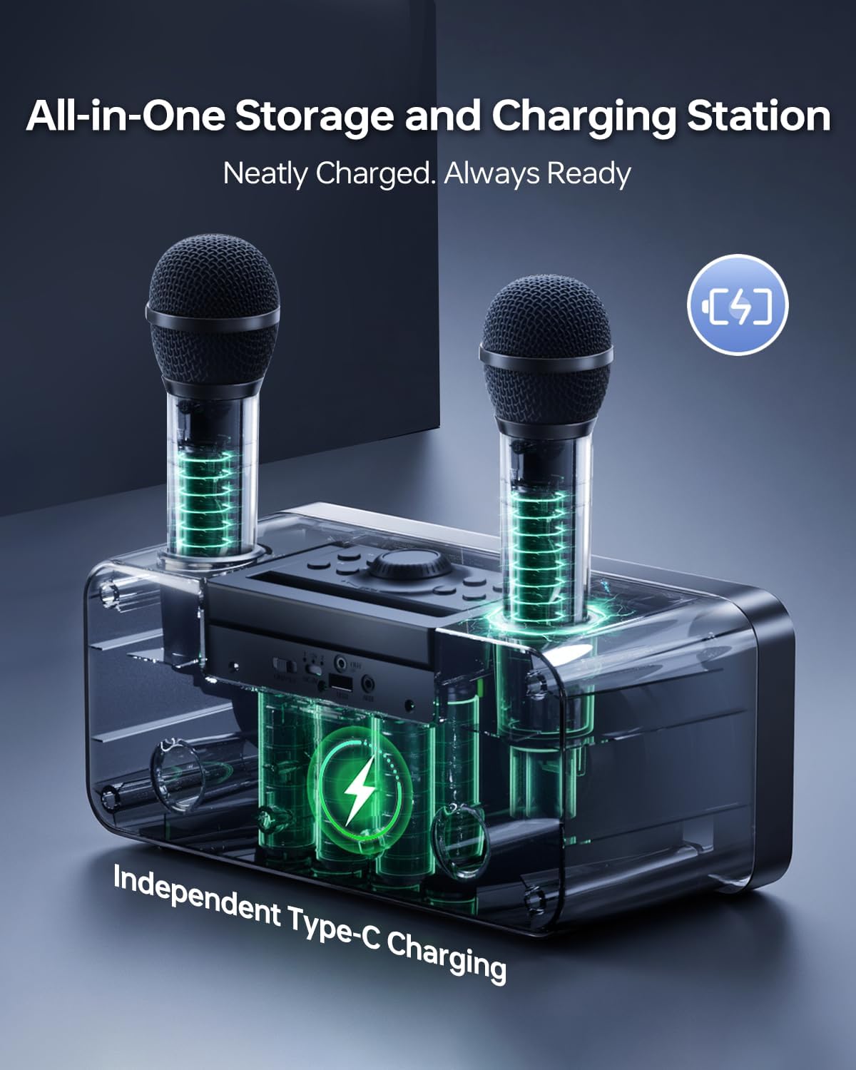 216 Bluetooth Karaoke Machine for Adult Kid with Storage and Charging Station, Powerful Karaoke System, 12H Playtime, Rechargeable Wirless Microphone, Support USB/AUX Indoor Outdoor - Image 2