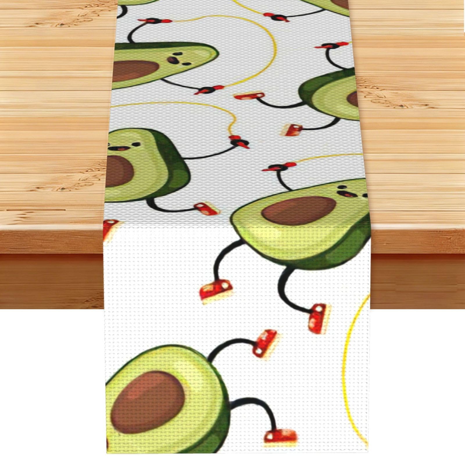 Aacxzff Black Linen Funny Cartoon Avocados Print Table Runner For Everyday Use,Special Occasions,Wedding Birthday Home Decor
