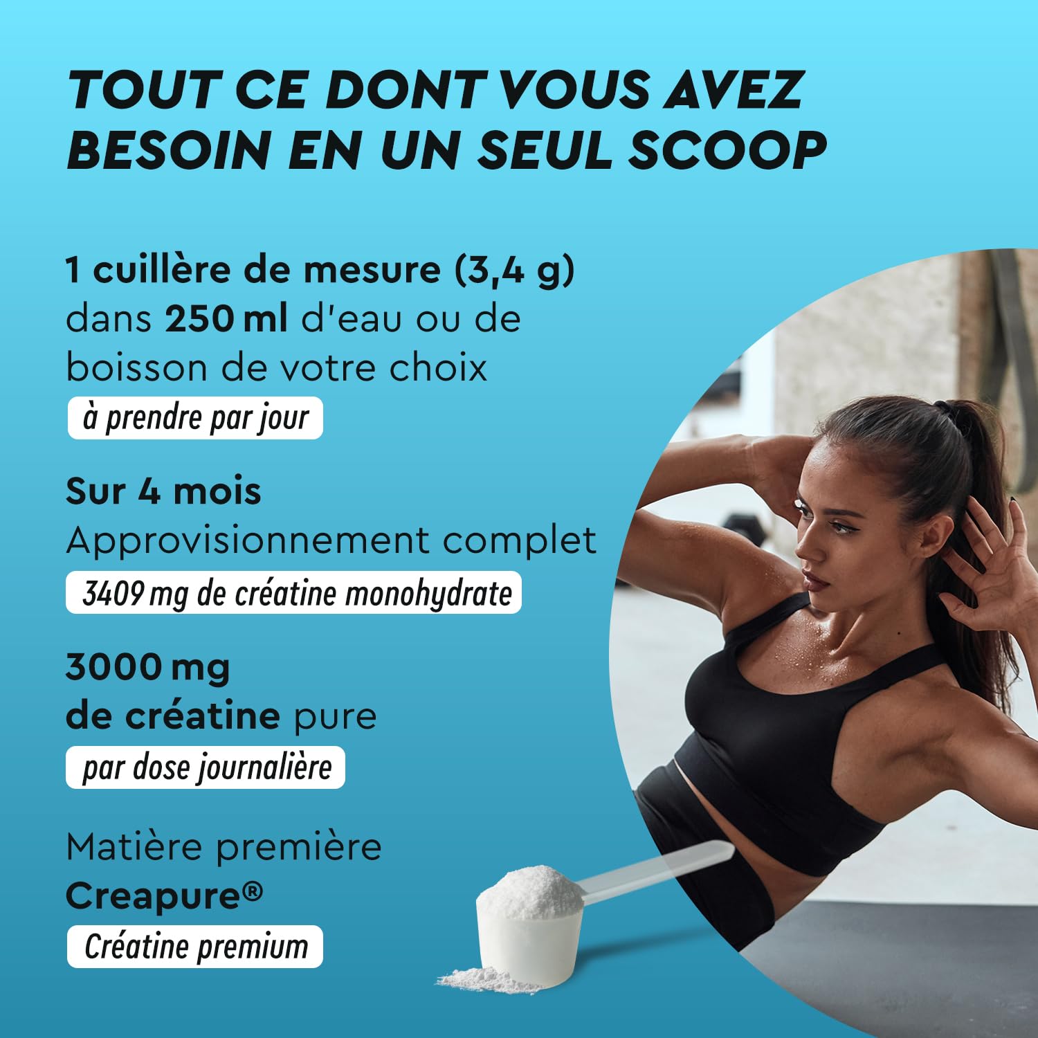 Créatine Monohydrate Poudre 100% Pure, Creatine Creapure® 3000mg par Dose, 147 Portions, Prise de Masse et Puissance Musculaire*, Non Aromatisé, Végane, Certifiée et Testé en Laboratoire, 500 g