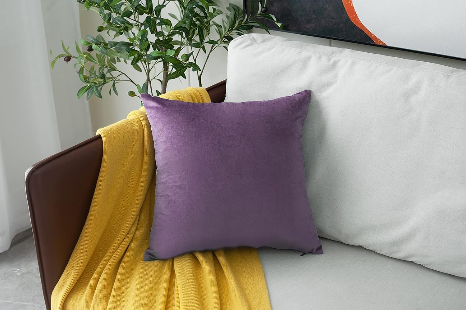 MUDILY Pack of 2 Velvet Soft Decorative Square Throw Pillow Covers Cushion Case Pillowcases for Sofa Chair Bedroom Car, Purple 20 x 20 Inch
