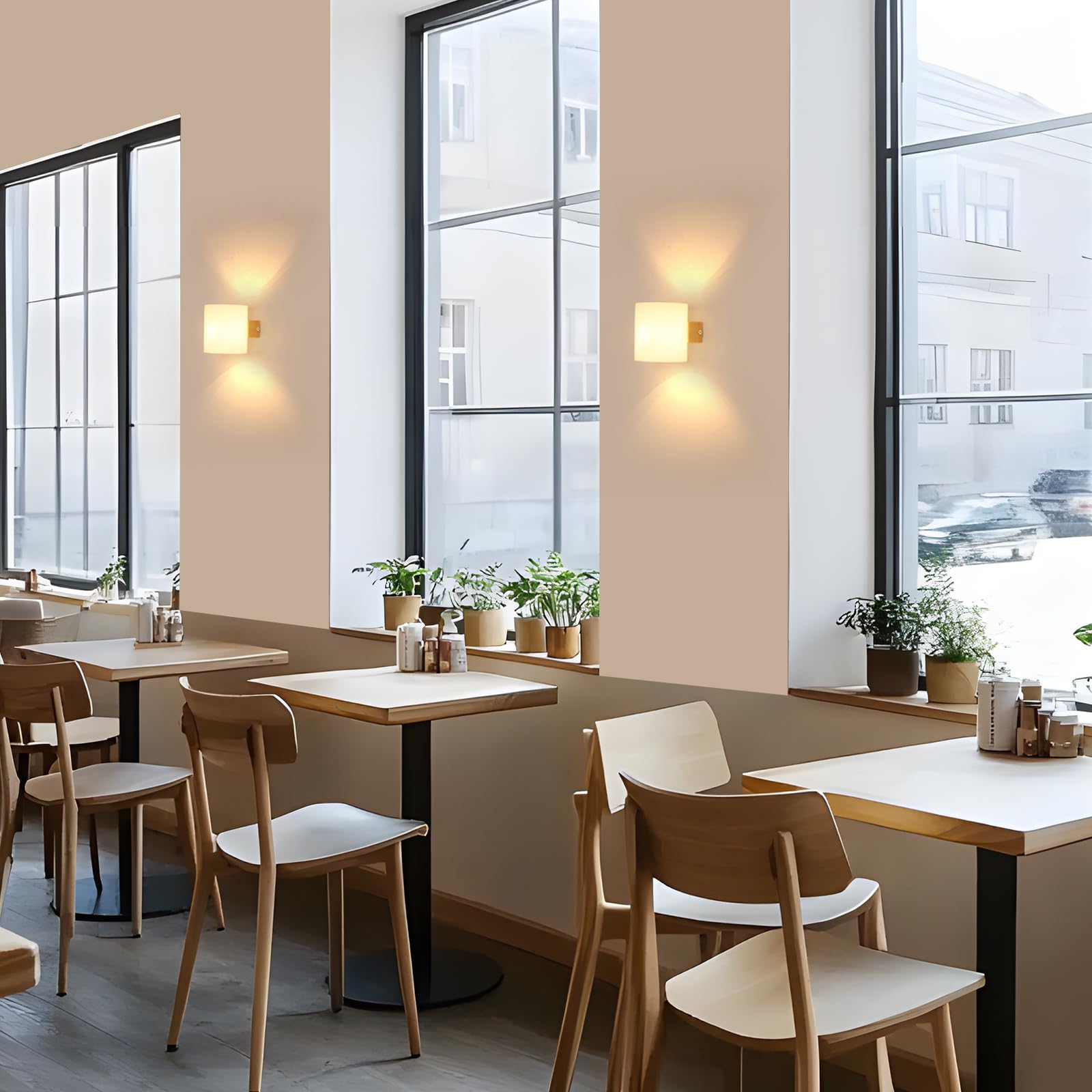 Wandleuchte Innen Holz E27, 2 Stück Wandlampe Innen mit Glas Lampenschirm, Moderne Holz Wandbeleuchtung mit E27 Fassung für Schlafzimmer Küche Wohnzimmer Flur Treppenhaus (Ohne Glühbirne)