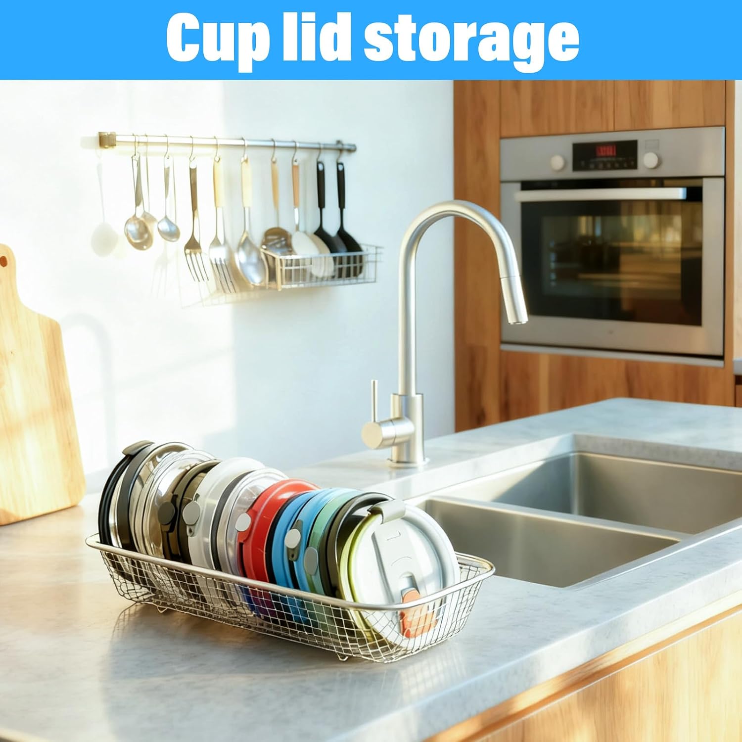 2 Pcs Mason Jar Lid Organizer Stainless Steel Tumbler Cup Lid Organizer Dishwasher Basket Cutlery Silverware Hold Rectangular Basket for Storage of Silverware Chopsticks Straws and Utensils