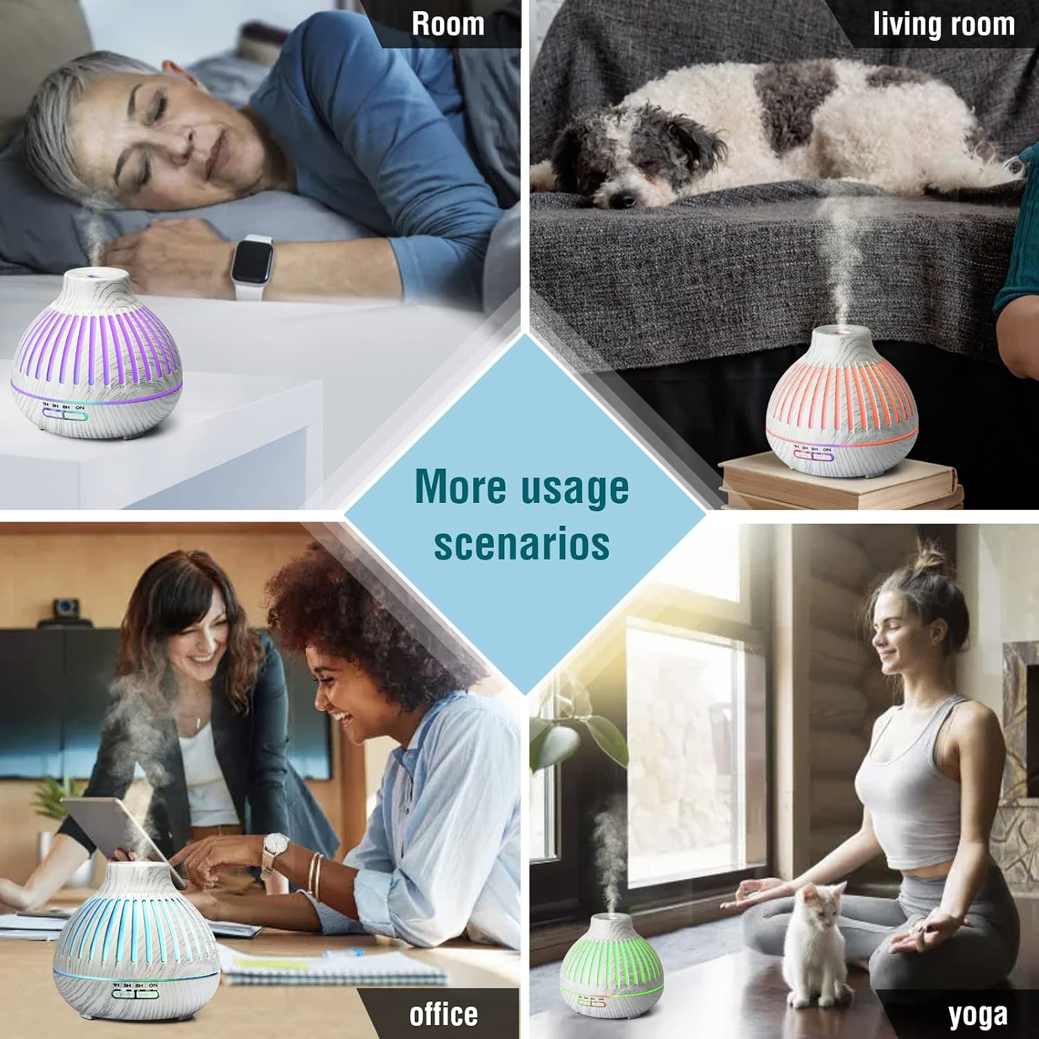 White Essential Oil Diffusers with Remote, 400ml Diffusers for Essential Oils Large Room, Aroma Diffuser with 4 Timer, 15 Color Lights, Auto-Off Defusers for Home/Office