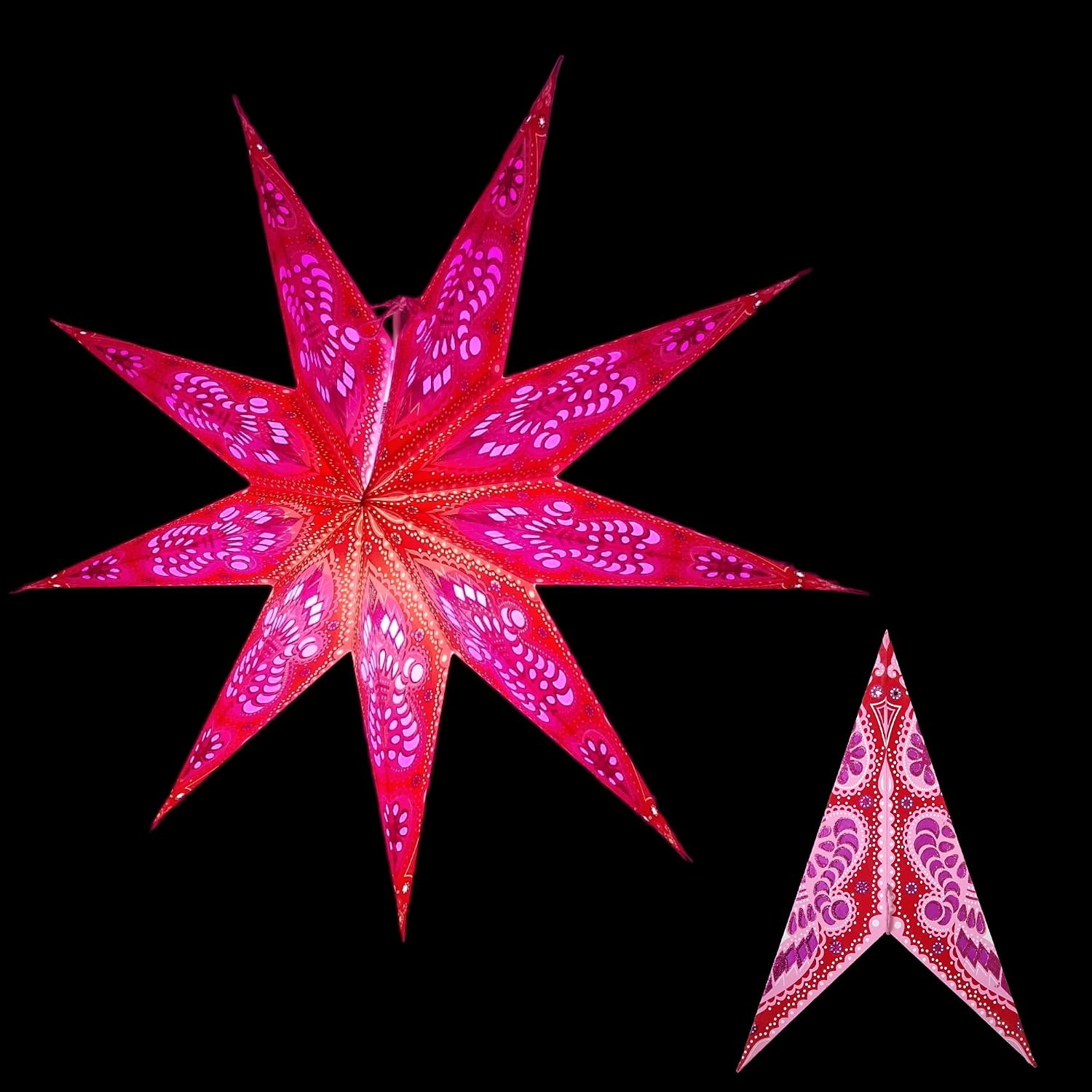 YEPSIO Lantern Lampshade Paper Star Light Shades Large 60cm Hanging Decorations for Christmas Wedding Home Decoration Birthday Party Foldable 9 Pointed Star (Glitter Red - Image 4