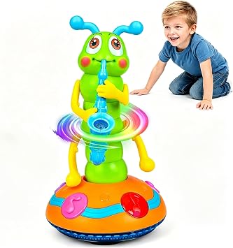 Dancing Saxophone Caterpillar Toy, Electric Dancing Singing Caterpillar Crawling Toy, Caterpillar Light Up Musical Sensory Toys for Baby Toys Over 12 Months Toddlers GiftsPink/Blue Random