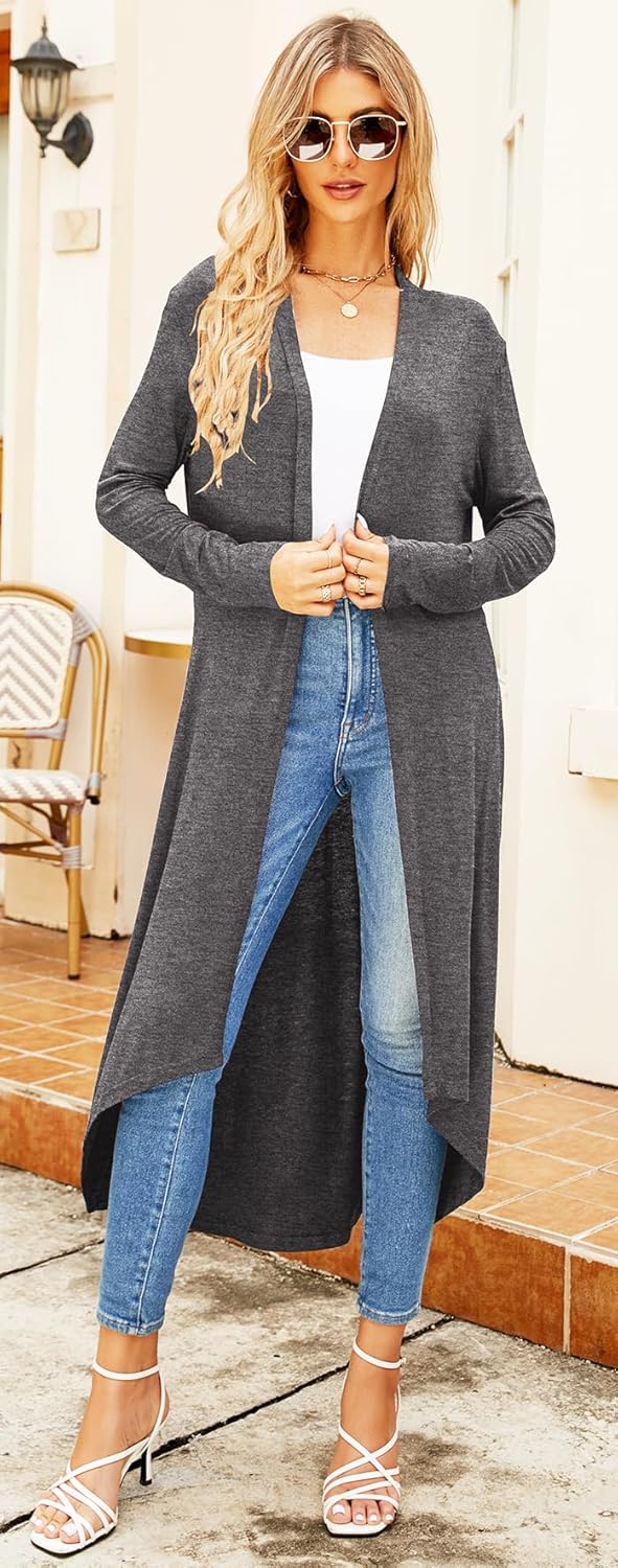 Newchoice Womens Long Cardigan Summer Casual Draped Open Front Lightweight Long Sleeve Cardigan Duster with Pockets - Image 4