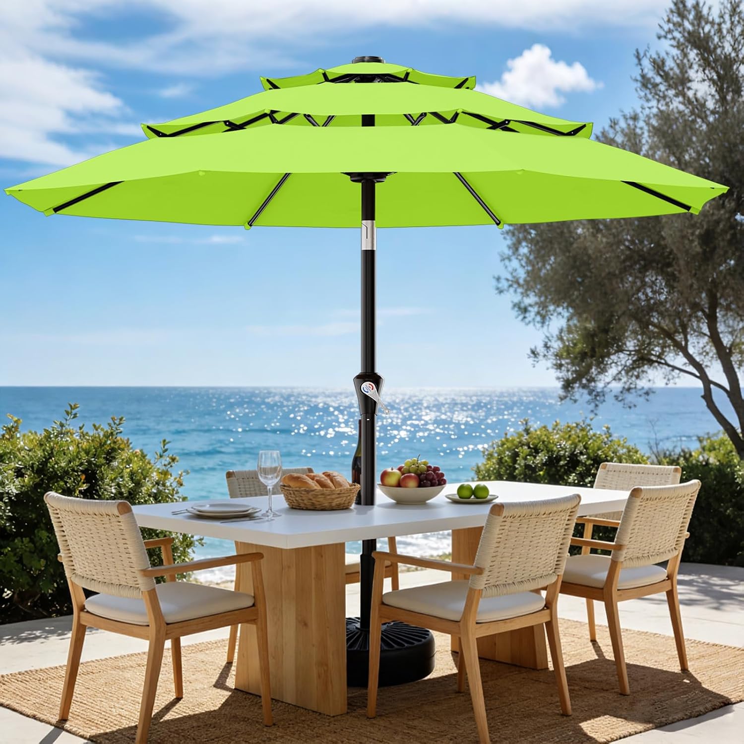 areshark 9ft 3-tier patio umbrellas, outdoor umbrella with 8 sturdy ribs uv protection windproof, market table umbrella w/push button tilt & crank for pool, porch, deck, garden(cream white