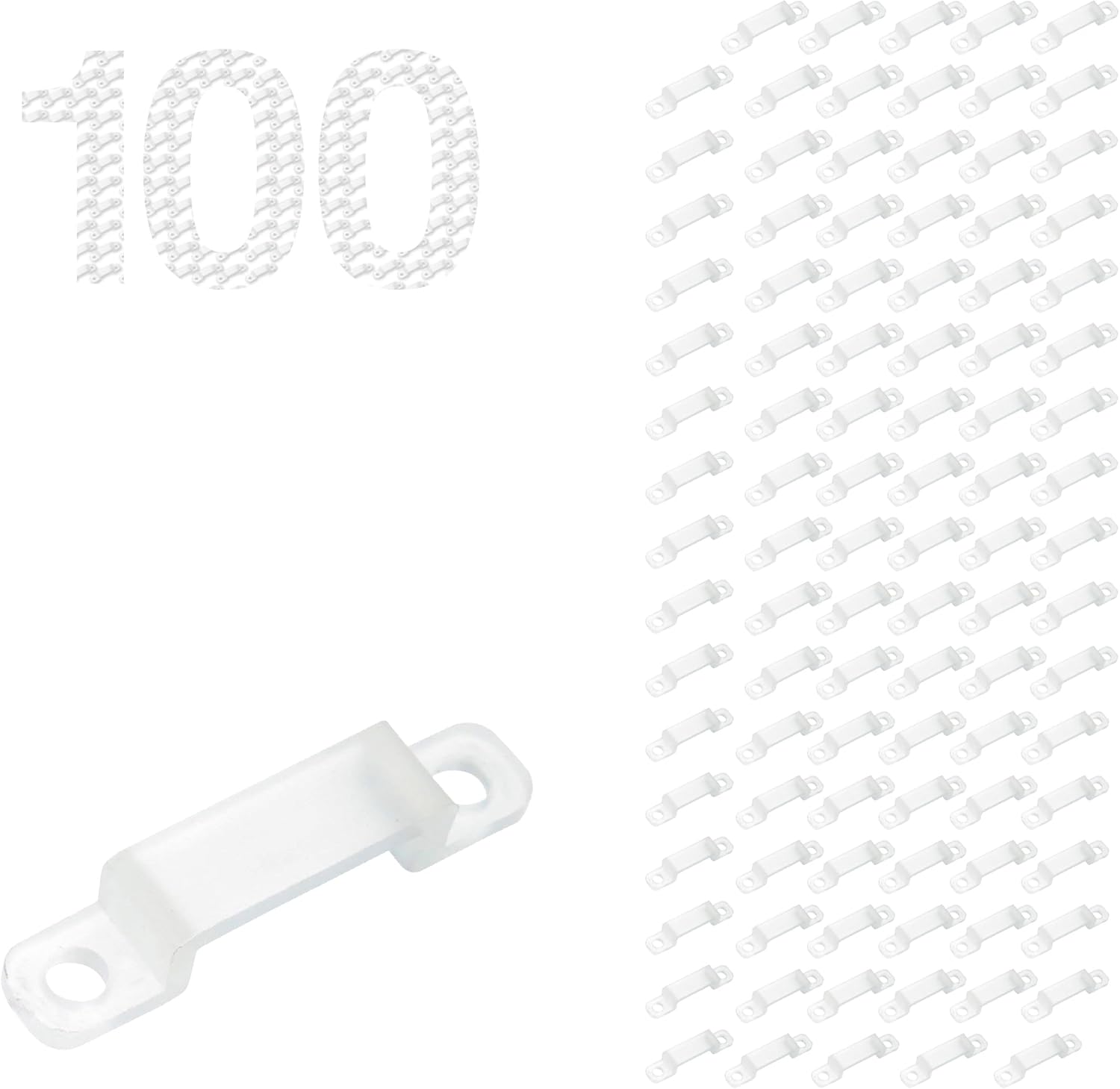 100 Pack LED Strip Light Mounting Brackets, Clips for 8mm IP67/IP68 Waterproof LED Strips, Silicone LED Light Strip Holders for Indoor & Outdoor Use