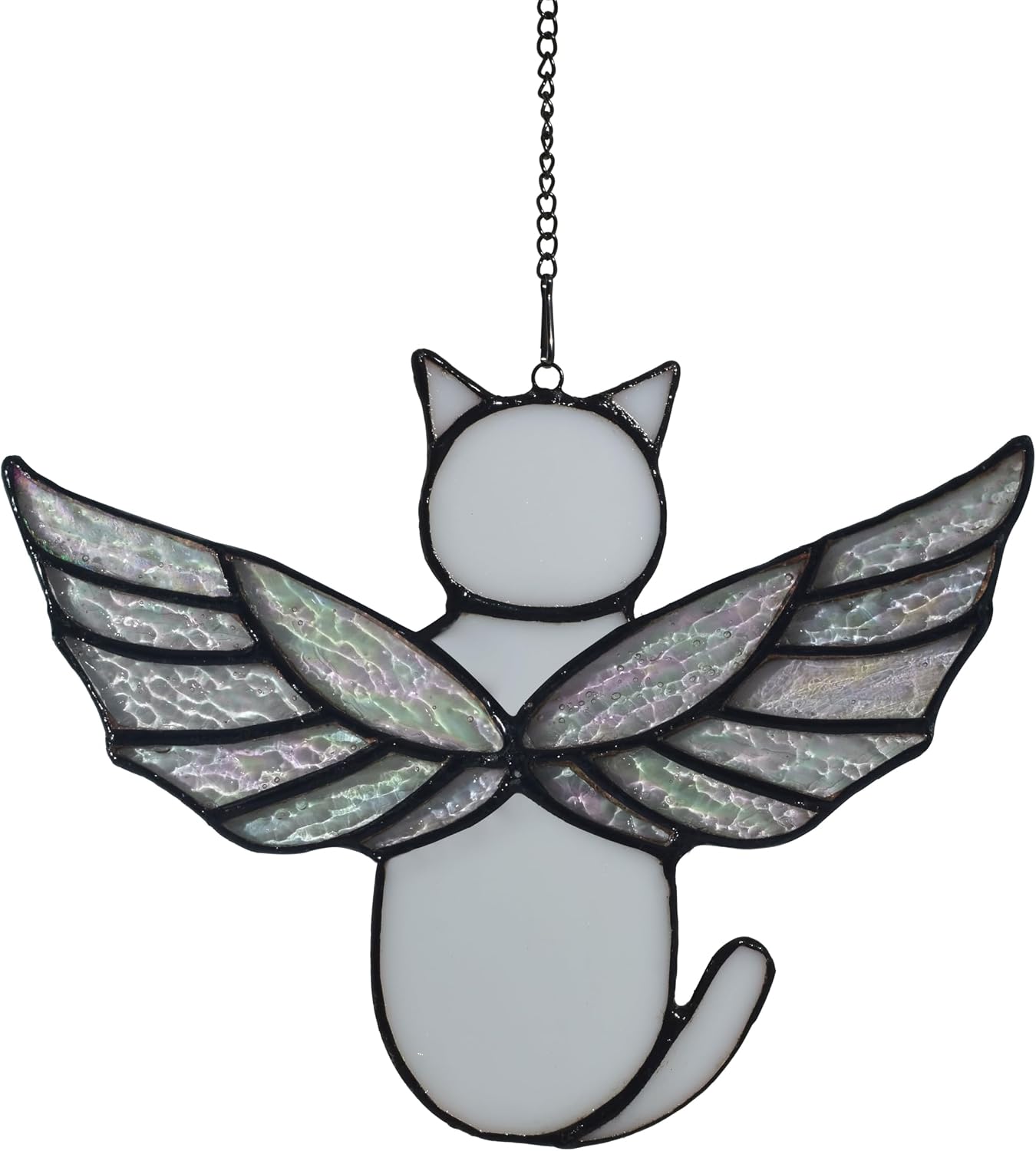 Angel Rainbow Wing Memorial Gifts - Stained Glass Cat Suncatcher, Loss of Cat Sympathy Gift (Black)