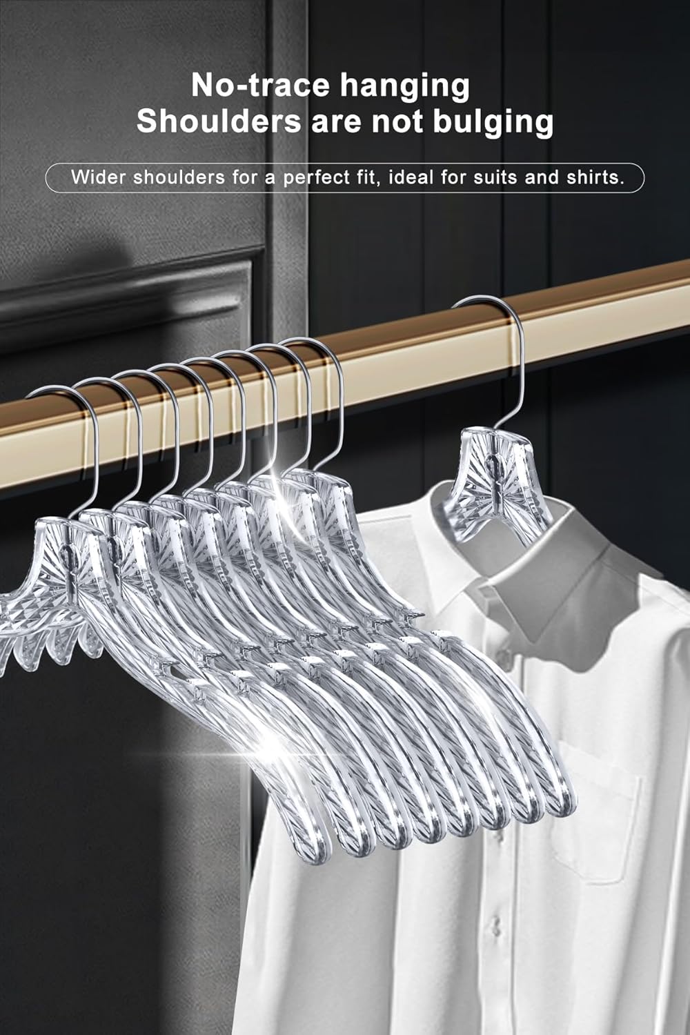 Clear Plastic Hangers 50 Pack - Crystal Cut Hangers for Clothes - Nonslip Coat and Shirt Hangers - Heavy Duty HangersInvisible Dress Hangers for Suits