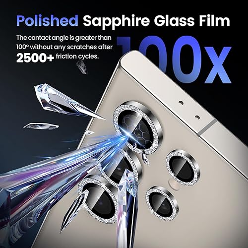 Miniatura 5 de Tensea Protector de lente de cámara Samsung Galaxy S24 Ultra 5G, protector de pantalla de vidrio templado 9H, anillo individual de metal para S24