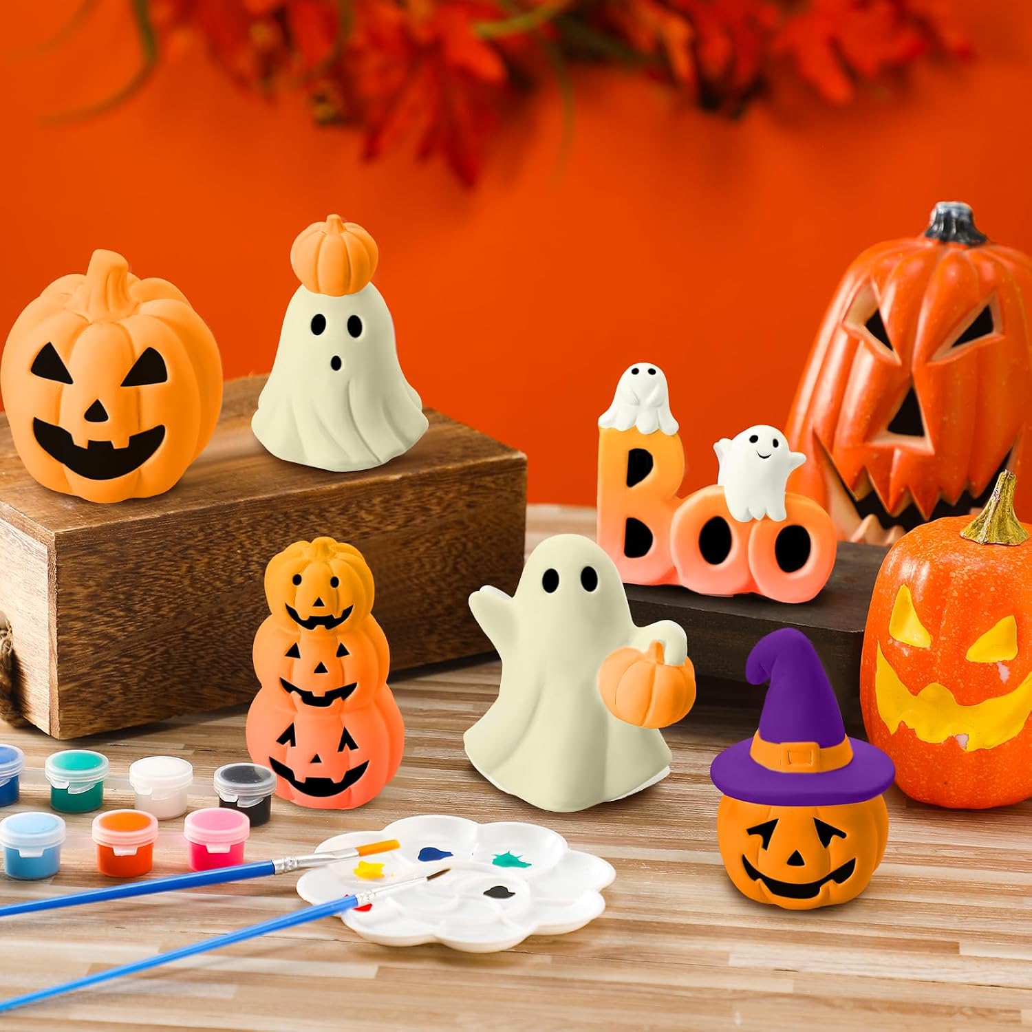 Beeveer 6 Pcs Halloween Ceramics to Paint, Pumpkin Boo Ghost Ready to Paint
