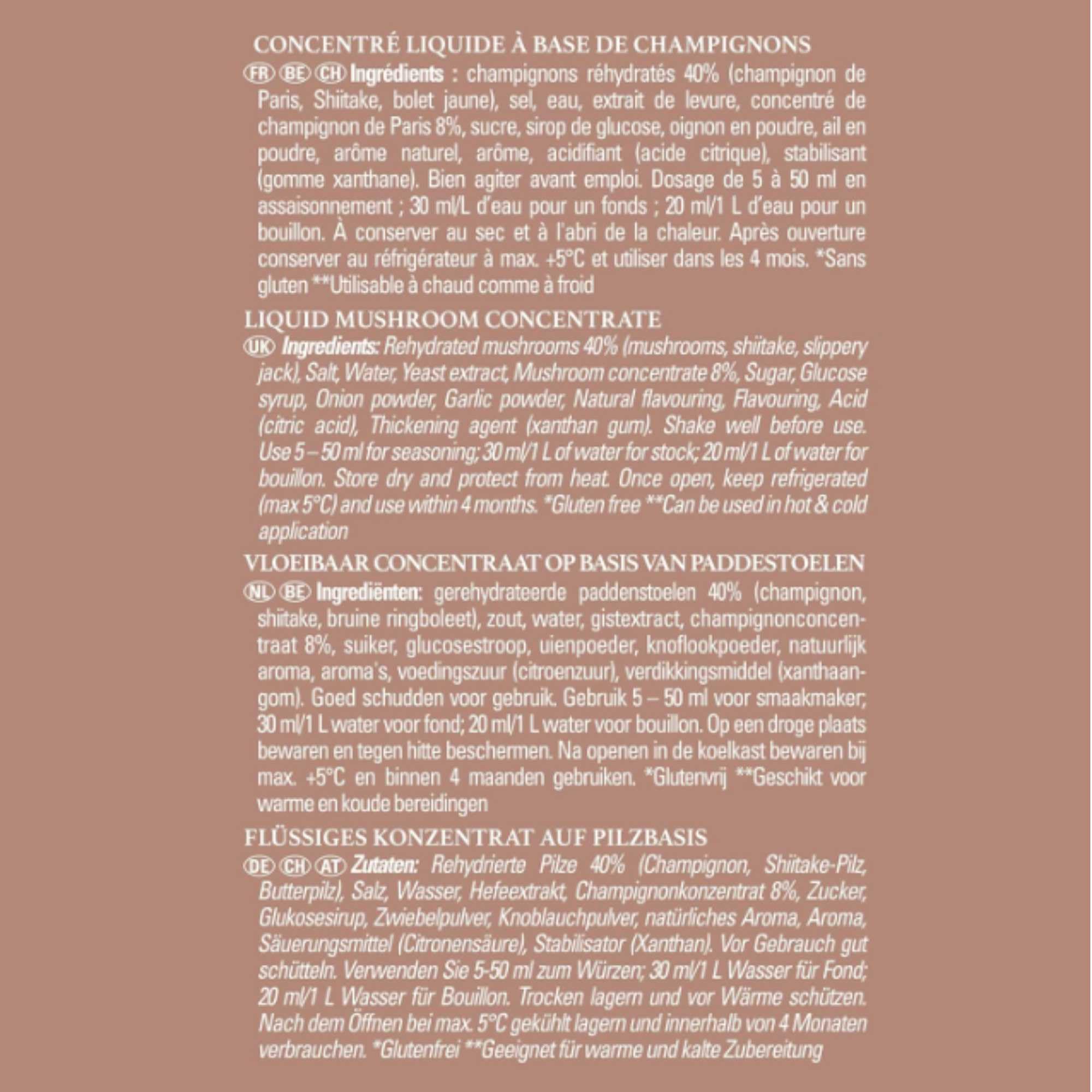 CHEF Concentré Liquide Champignons - A base de 40% de Champignons Réhydratés - Utilisable à Chaud et à Froid - Gain de temps - Aide Culinaire, Sauce, Fonds, Fumet - Bouteille de 980 ml