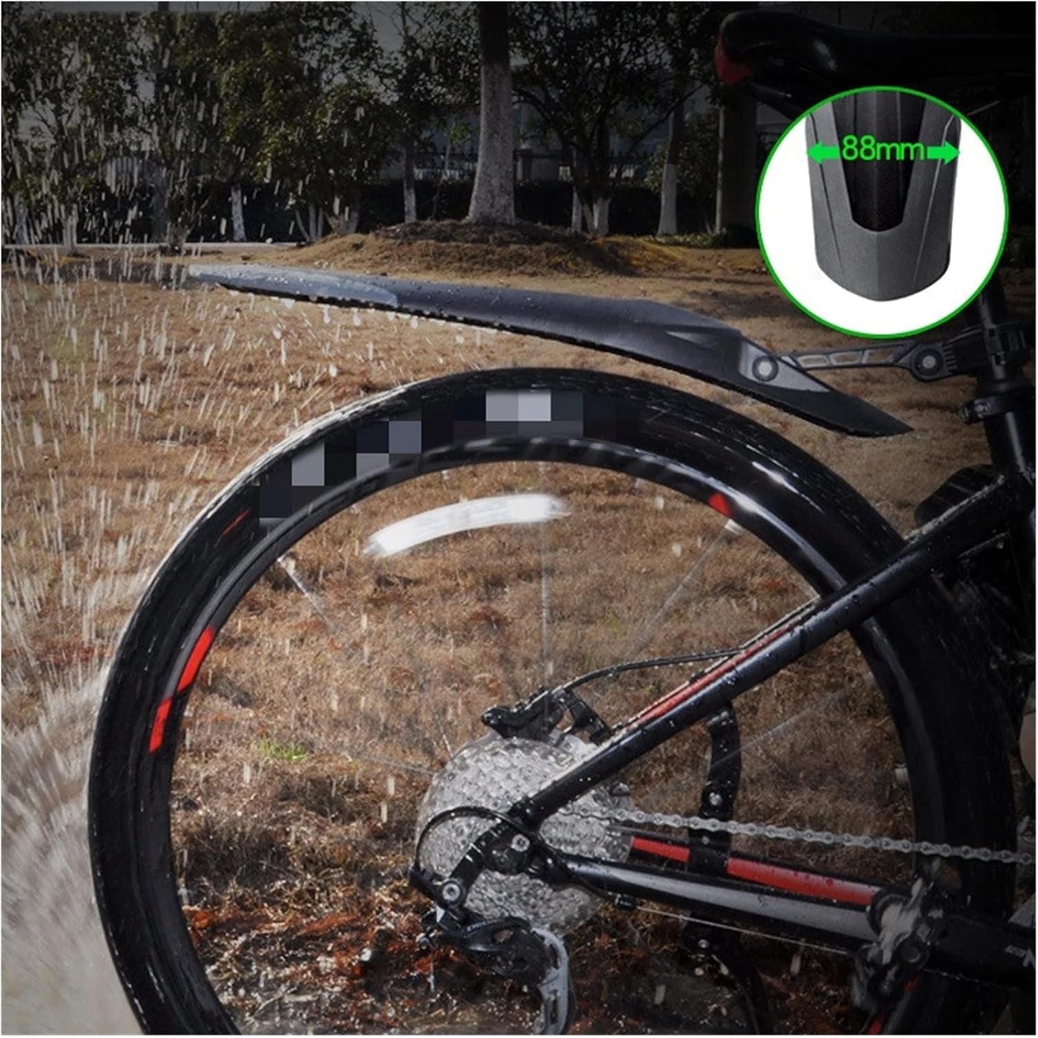 Bike Fender, Portable Bicycle Mudguard,Portable Adjustable Mountain Bike Front and Rear Mud Guard Fenders set, Bike Mudguard Set Fender E-Bike 26 27.5 29 Mountain Bicycle TPE Widen Lengthen Front Rear