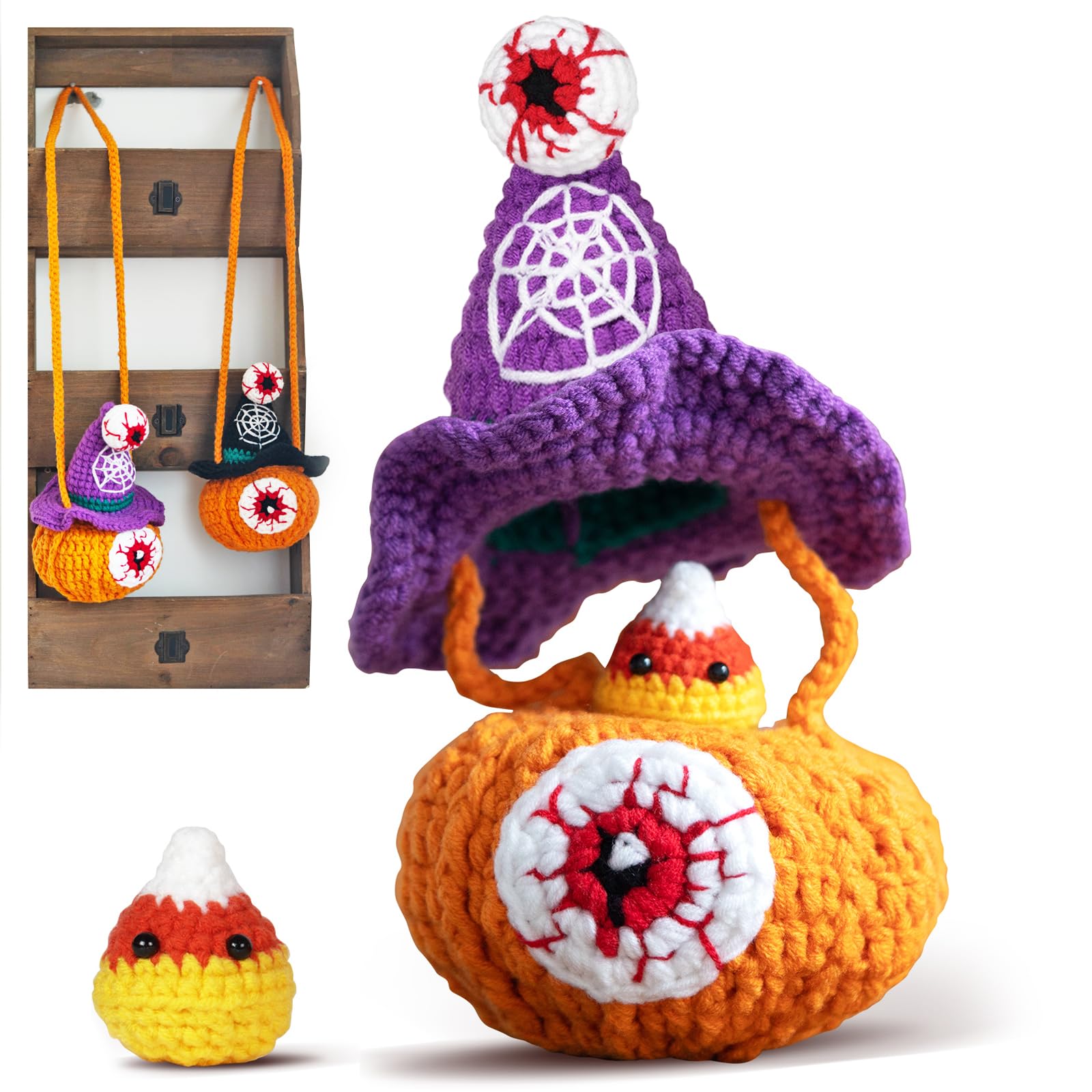 Sinyon Beginner Crochet Kit with Video Tutorials - Pumpkin Candy Bag Crochet Patterns, 40%+ Premium Yarn, Complete Crocheting Tools for Adults & Kids