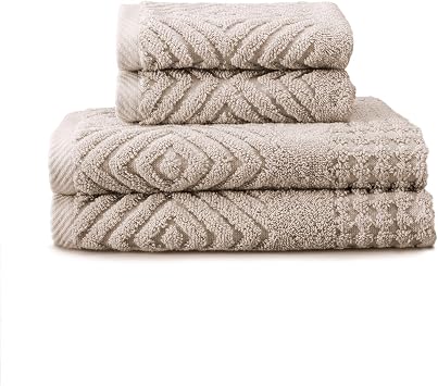 Texere 100% Organic Cotton Diamond Jacquard 700 GSM Luxury Bath Towel Sets - Ultra Soft and Absorbent Hotel and Spa Quality Diamond, Oxford Tan, 2 Hand & 2 Face Towels