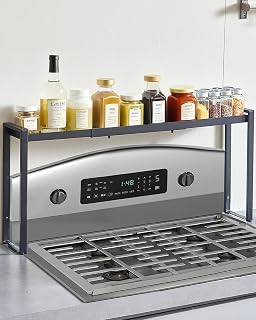 VEVOR Over the Stove Shelf, Adjustable 27-33Inch Spice Organizer, 4 Level Expandable Height Spice Rack for Kitchen Stove Top, Spice Organizer, Countertop Seasoning Organizer Storage Solution, Black