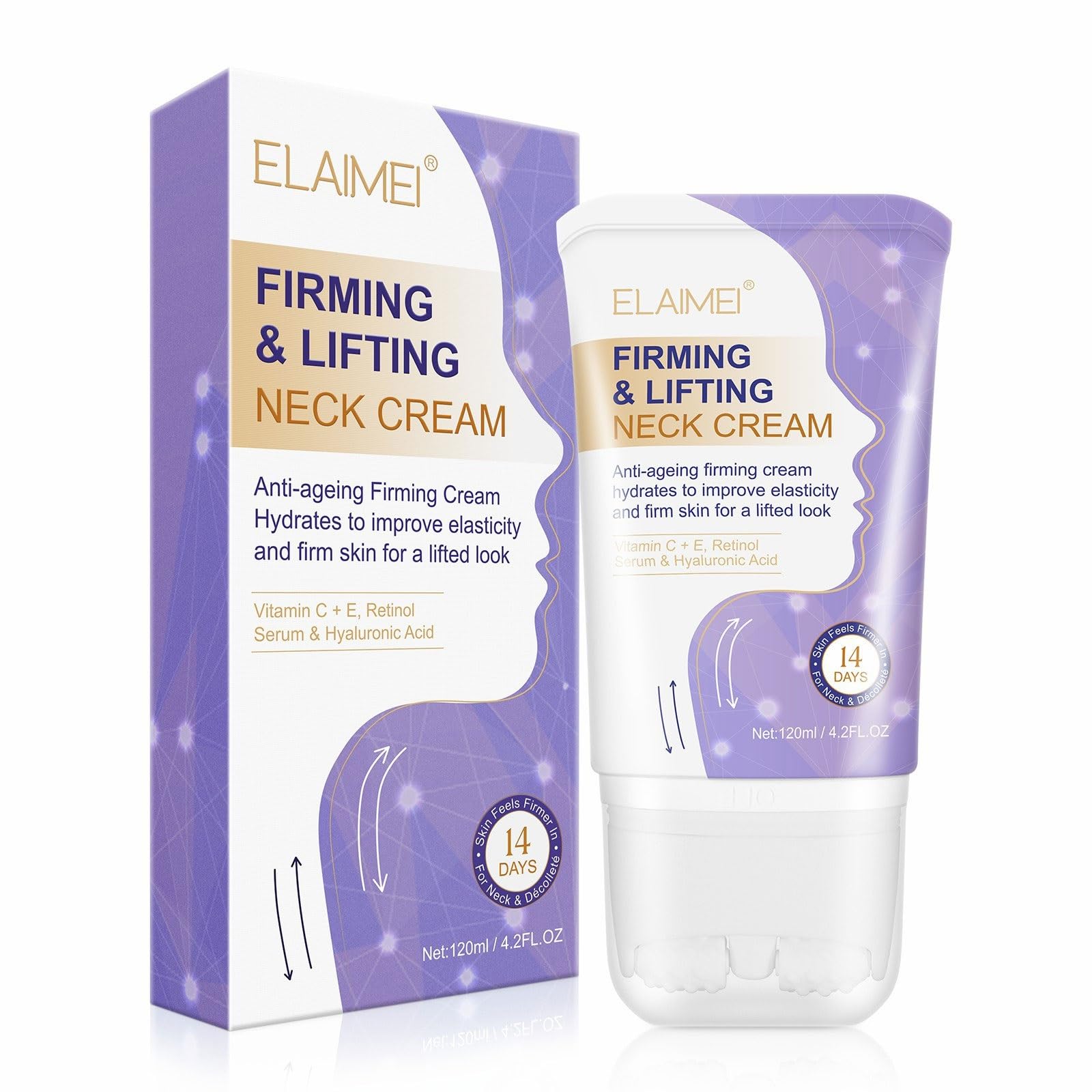 SWETIYOU Firming Lifting Neck Cream, Gua Sha Neck Cream with Massage Roller, Contains Vitamin C + E, Retinol Serum & Hyaluronic Acid, Reduce Wrinkles
