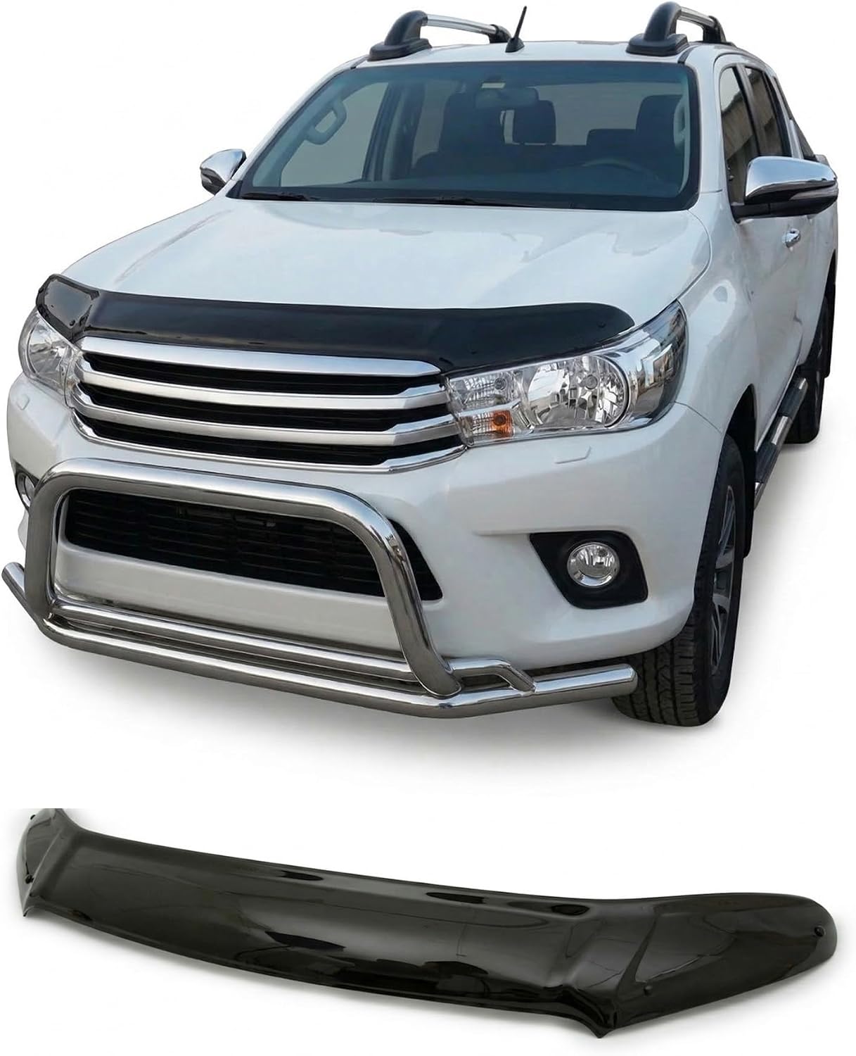 Hood Deflector Guard fits Toyota Hilux III 2015-2020, Bugflector Bug & Bonnet Shields, Black ABS Hood Protector, Protects from Particles & Bug, All Weather Durable Car Exterior Accessories