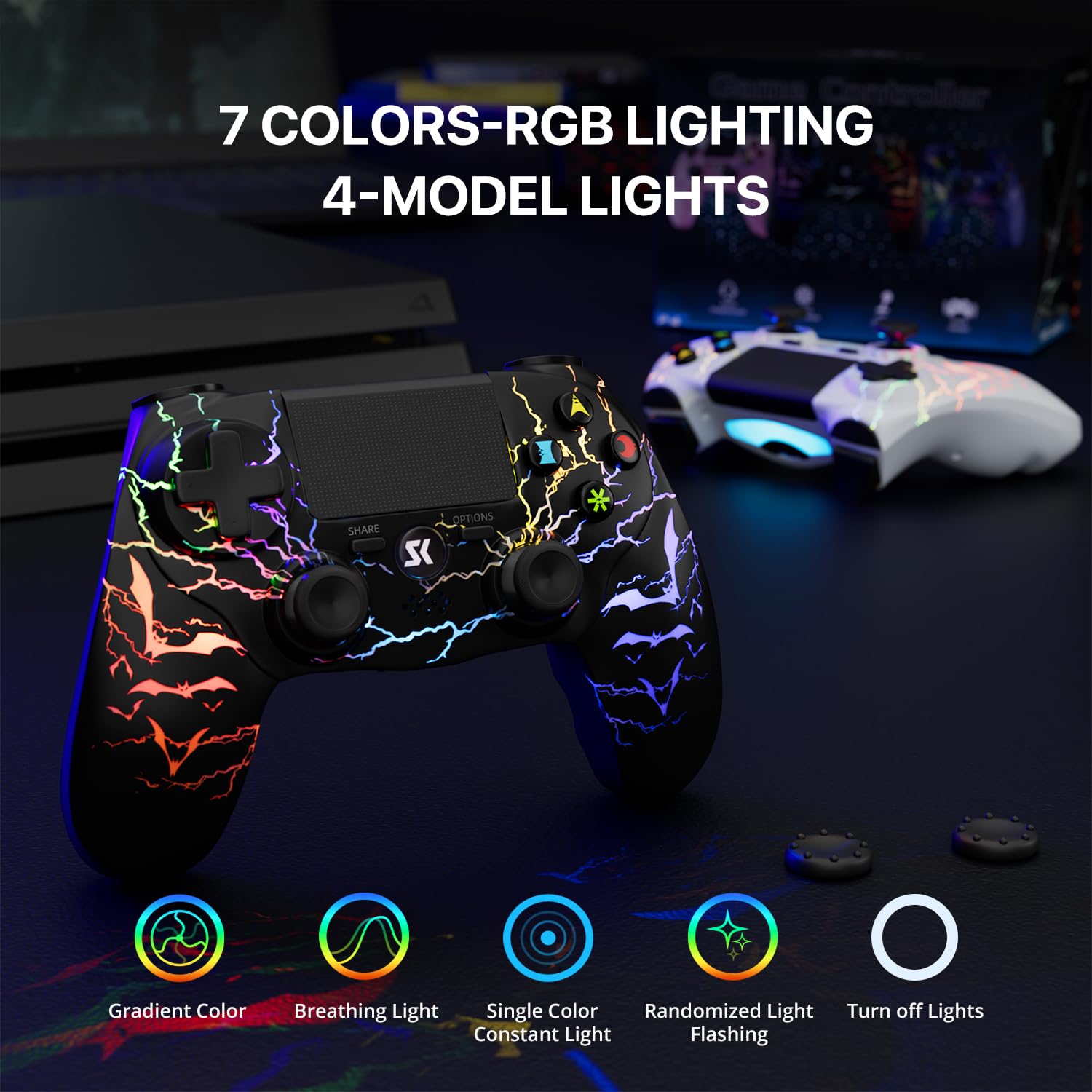 ISHAKO Wireless Controller for PS4/Pro/Slim/PC, 2 Pack(Bat White&Bat Black) image 2