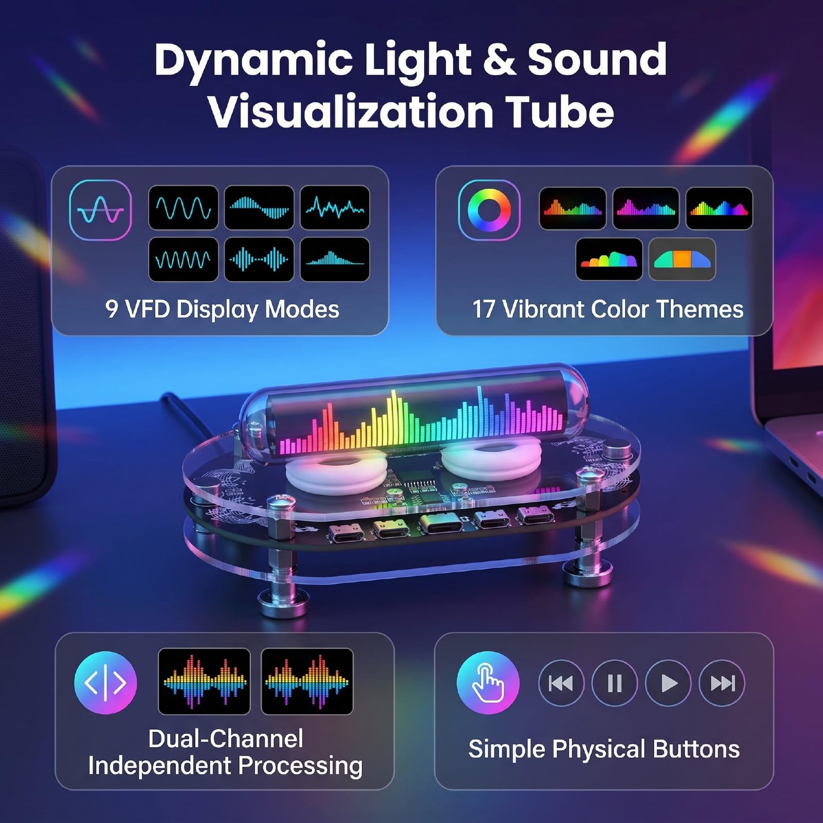 Sxhlseller Luce Musicale RGB, Lampada a Spettro, 26 Chip LED a Colori,