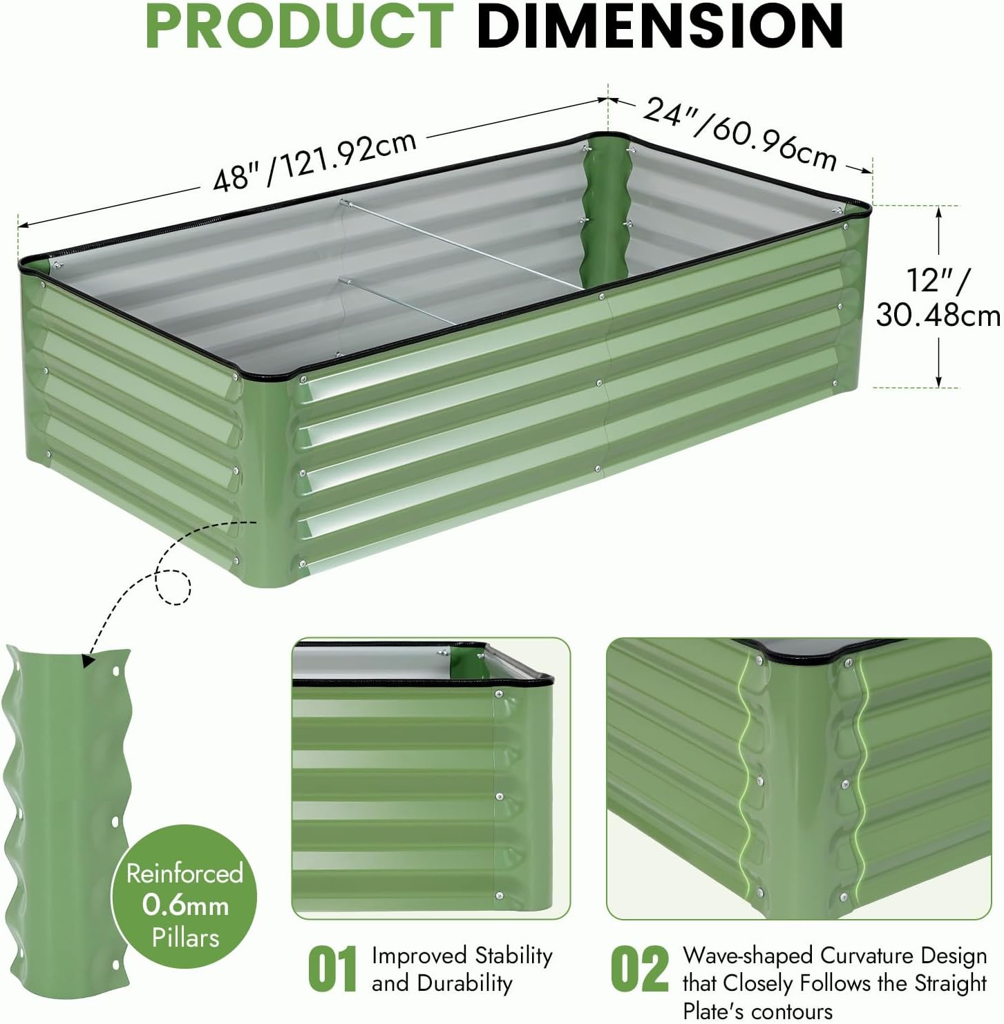INNO STAGE Galvanized Raised Garden Bed Kits, 4x2x1ft Metal Raised Garden Beds Outdoor, Steel Raised Planter Bed with Gloves for Vegetables & Flowers Patio Ground Planter Box (Olive Green, 2PCS)