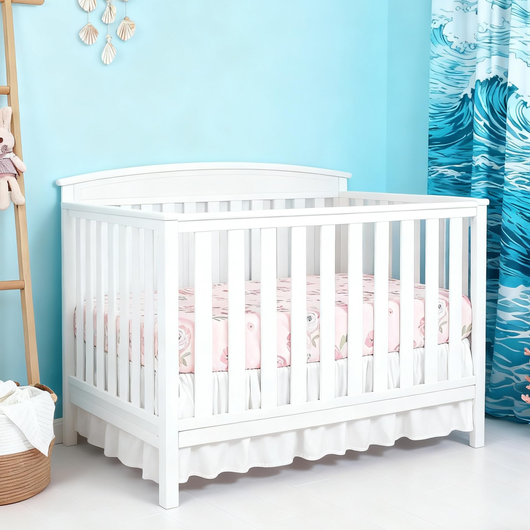 Gonne bianche per lettino per culla, gonna per biancheria da letto per bambini per culla per neonati o ragazzi, 28x52x14 pollici