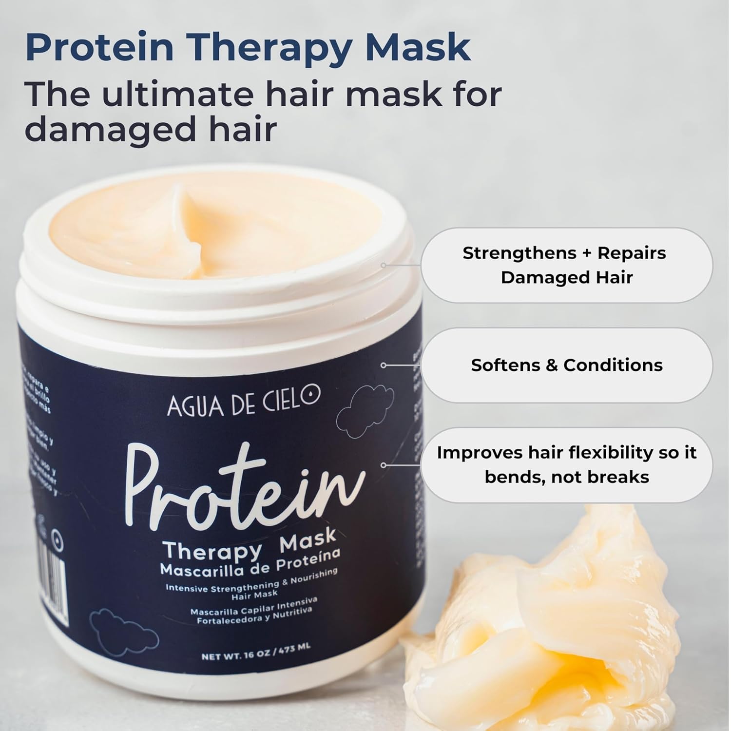 Agua de Cielo Protein Therapy Hair Mask for Damaged Hair - Strengthens, Conditions & Improves Elasticity, With Argan Oil, Collagen, & Hydrolyzed Keratin - 16 Oz - Image 2