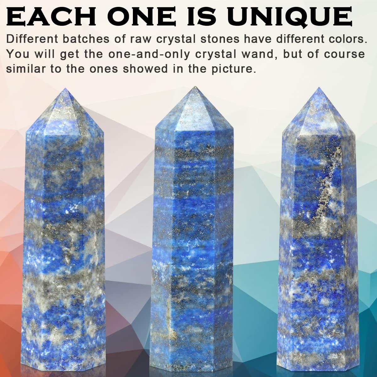 CASMON Black Obsidian Wand 3.2”-3.5” Healing Crystal Tower, Natural Large 6 Faceted Prism Point Wand Stone with Gift Box (Lapis Lazuli, 85-90mm) image 4