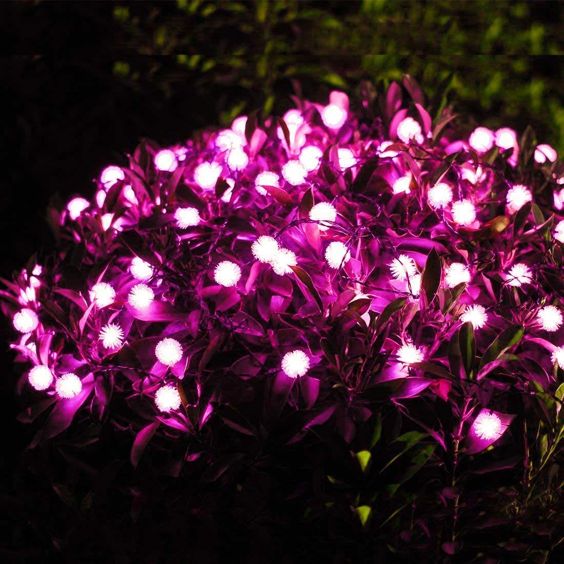 Solar-Lichterkette für den Außenbereich,22m 200LED Solar-Lichterkette mit Kugeln, wasserdicht, 8 Modi für Garten und Hof (Rosa)