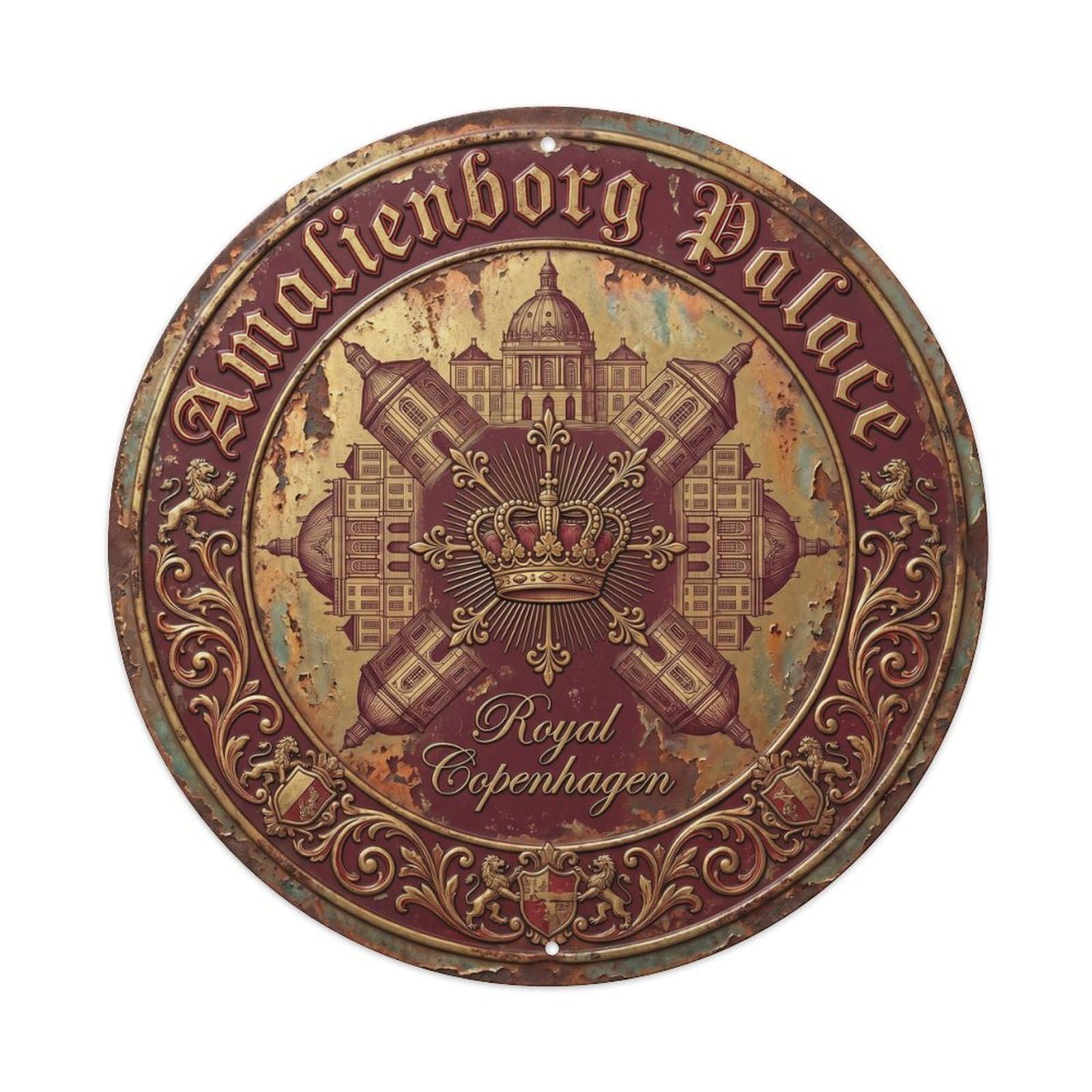 Cmhok Vintage Style-22 Vintage Travel Palace Copenhagen Artwork Metal Tin Sign Plaque Wall Decor For Cafe, Club, Garden Round Metal Poster 8X8inch