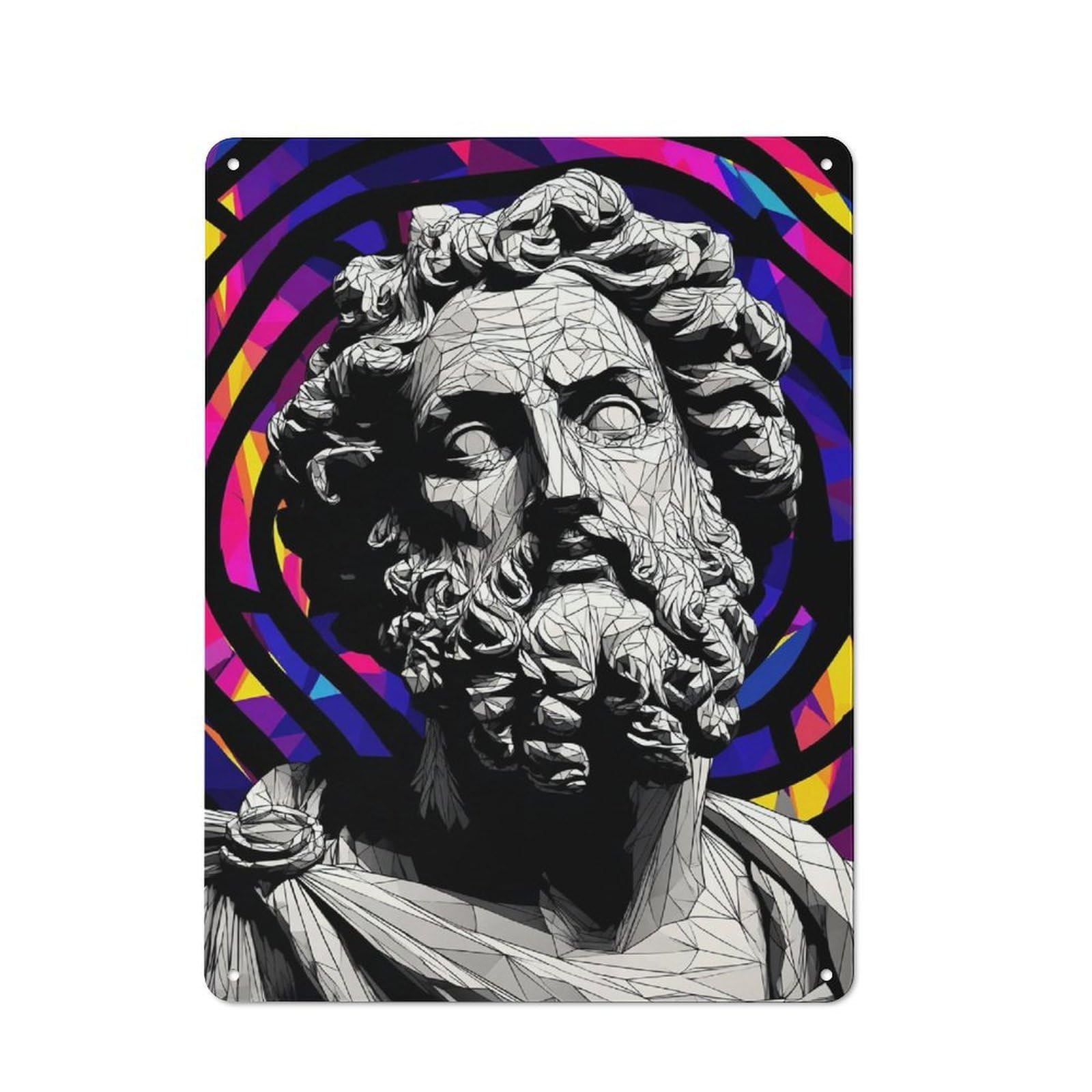 Junmoney Abstract Geometric Statue Portrait Shop Front Style Decorative Metal Plaque 40X30cm, Shop Wall Decor For Cafe, Bistro, Bakery Or Restaurant