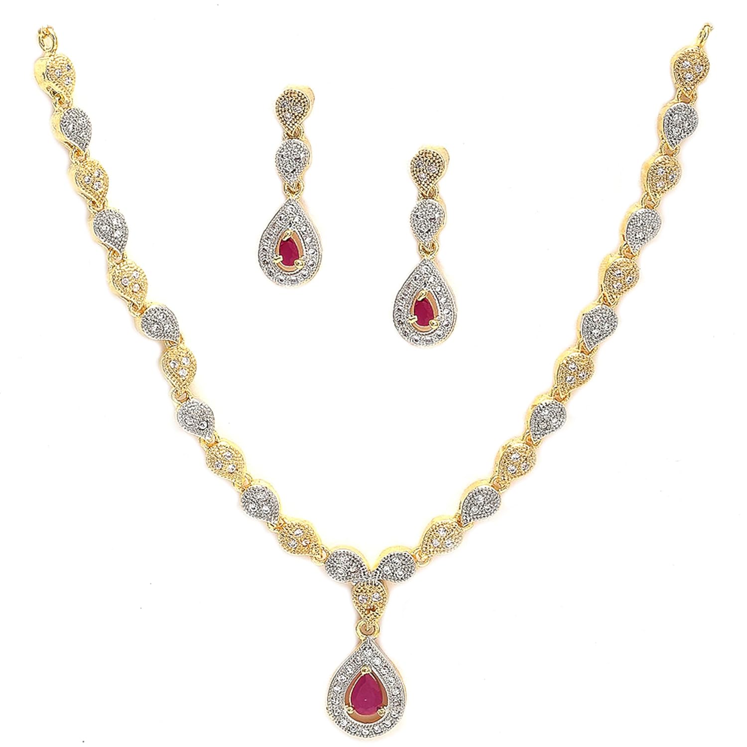 Zeneme Jewellery Set Fascinating Gold Tone Necklace Set & Earring Adorned with American Diamond Jewellery for Women and Girl