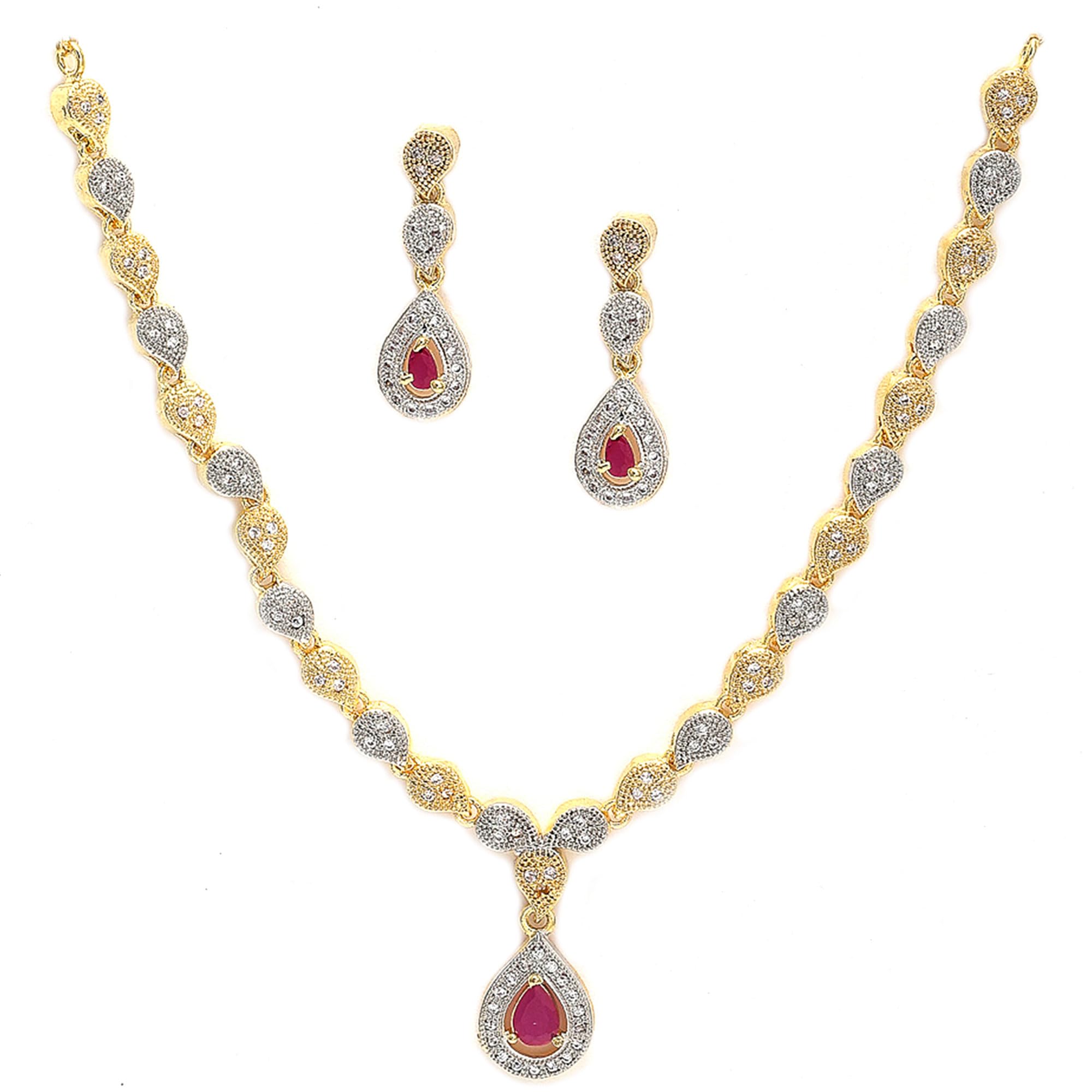 Jewellery Set Fascinating Gold Tone Necklace Set & Earring Adorned with American Diamond Jewellery for Women and Girl