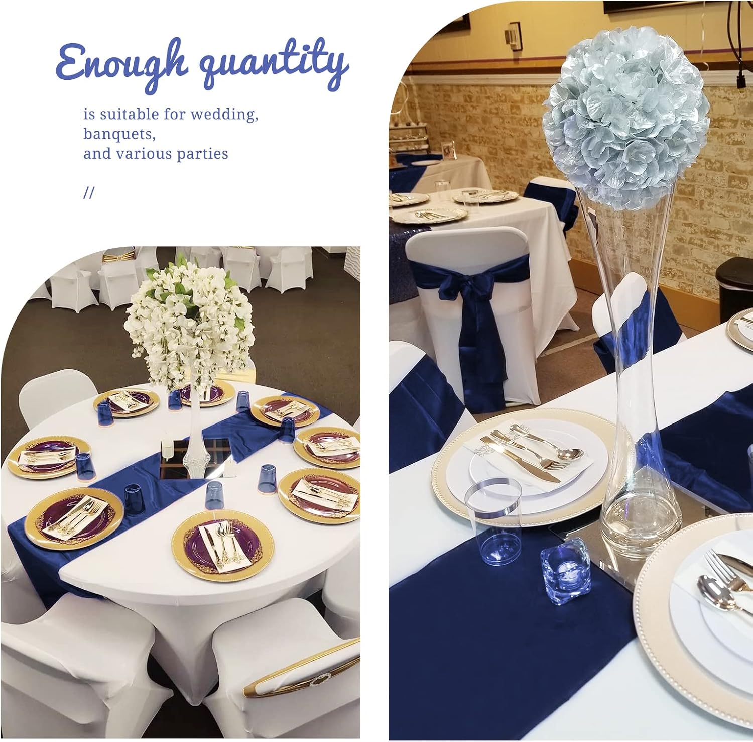 24 Pack Navy Blue Table Runner,12 x 72 Inch Smooth Satin Table Runner,Premium Table Runners for Wedding,Birthday Parties,Banquets,Graduations