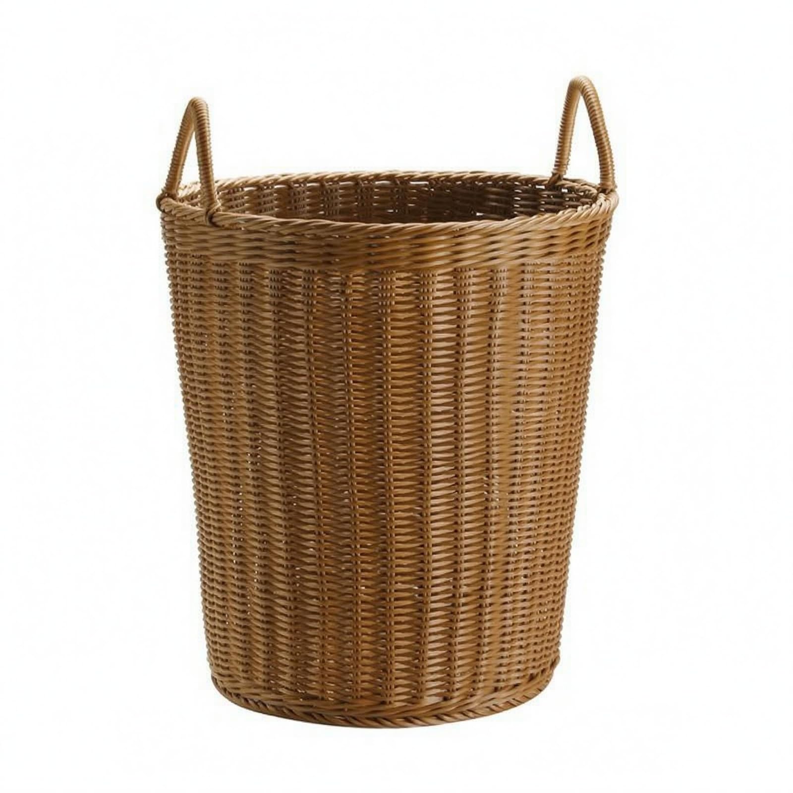 kowaku Cesto Portabiancheria Cesto Lavanderia Cesto Rotondo Cesto Intrecciato Cestino Portaoggetti in Rattan Sintetico con, Marrone, Twill, 40x40cm, Con Anello In Acciaio Verniciato A Forno