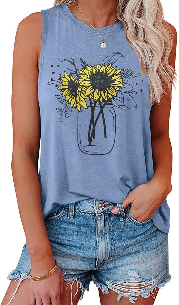 IRISGOD Womens Tank Tops Loose Fit Summer Cute Graphic Sleeveless Shirts Workout Basic Tunic