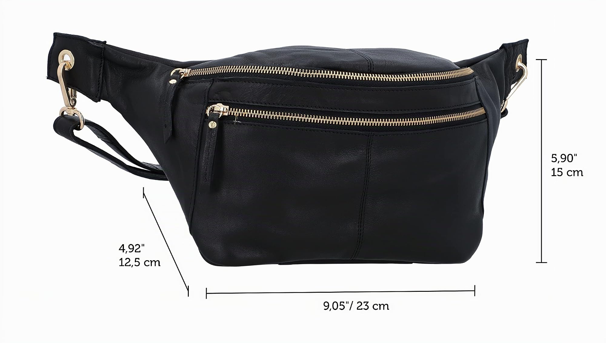 Gusti Leder Bauchtasche Freya - Damen Gürteltasche Schwarz Echtleder Hüfttasche mit Verstellbarem Gürtel - Vintage Festivaltasche für Damen und Herren