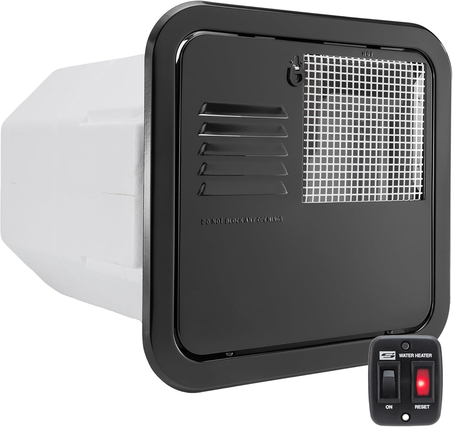RecPro RV Suburban 6 Gallon Gas Direct Spark Water Heater | 12.69”H x 12.69”W x 19.2”D | Insulated Tank | 12V DC | 12K BTU (Black Door with Black Switch)